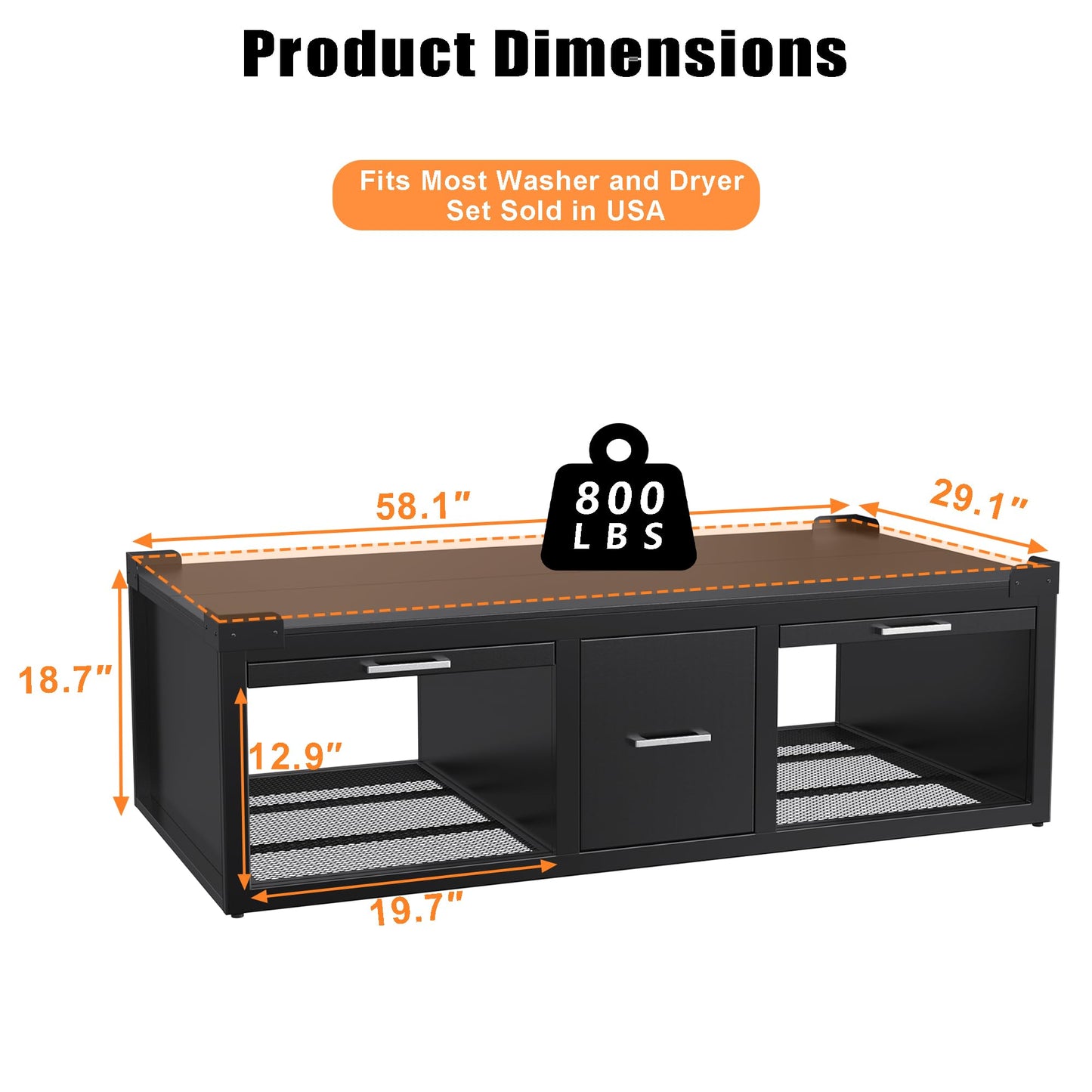 GDLF Washer and Dryer Pedestals, Universal Fit Washer and Dryer Stand with Pull-Out Shelf, 58.1"x29.1"Laundry Pedestal with Storage, 800LBS Capacity,Black