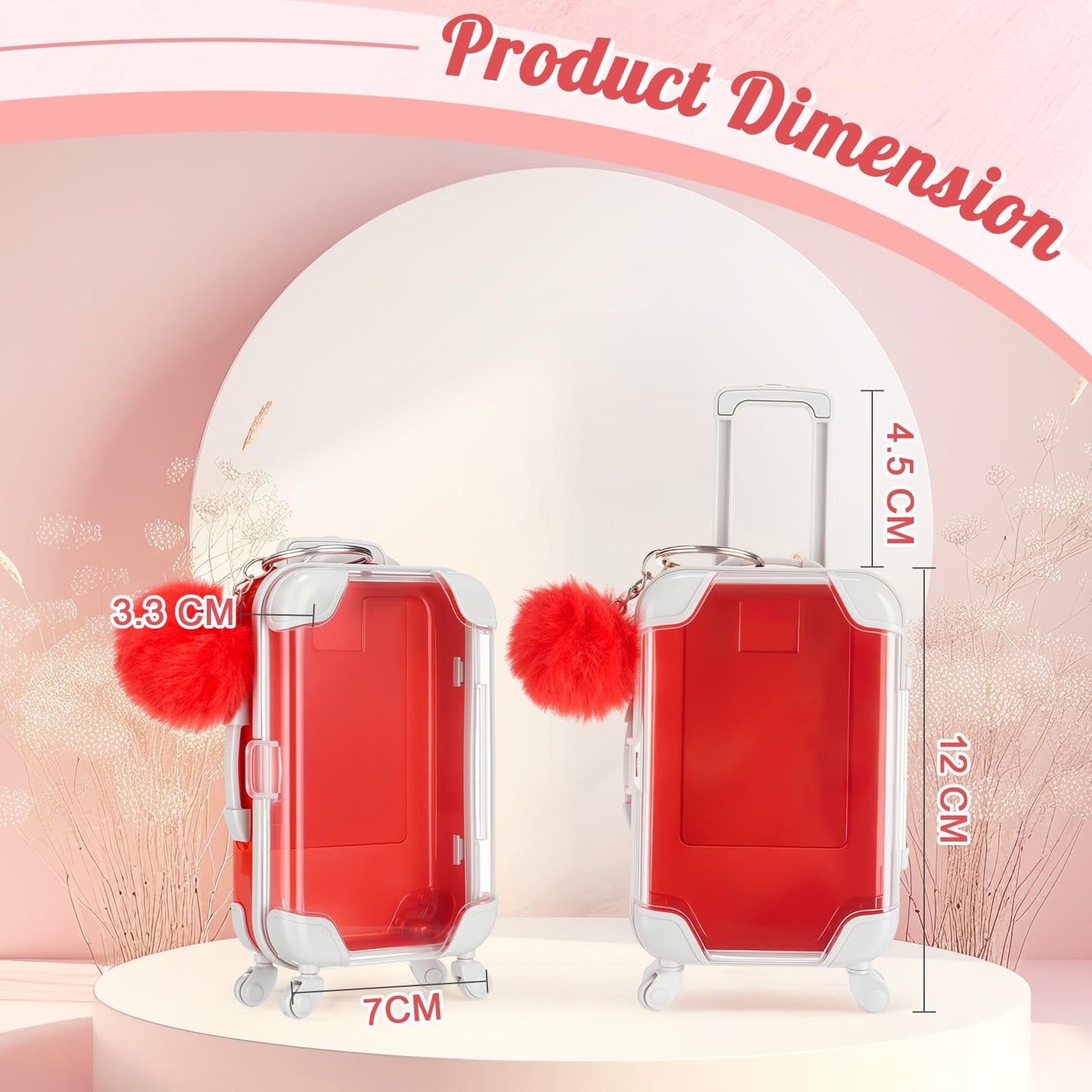 VioraWhite 20 Pcs Mini Suitcase Empty Storage Box and Plush Ball Keychain Candy Luggage Containers Packaging Case for Bridal Shower Baby Shower Party Favors Travel Gifts (Red)
