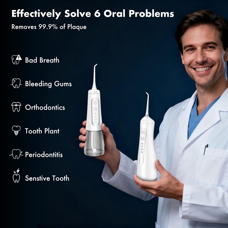Dygoophyยฎ K1 Cordless Water Flosser, Oral Irrigator 300ml Tank, IPX7 Waterproof, 4 Modes, 30-Day Battery, Quiet Design for Braces, Sensitive Gums & Complete Dental Care (White)