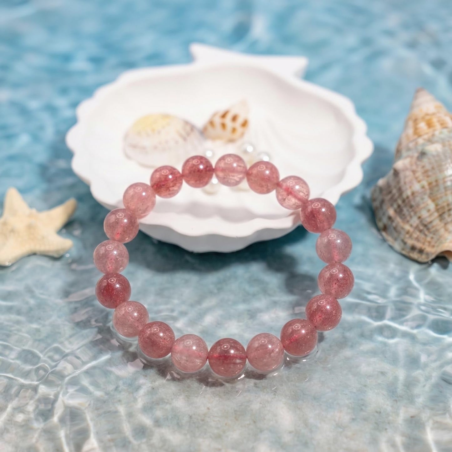 Kryllite Crystal Bracelets, Bracelet for Women, Nature Strawberry Crystal Stretch Elastic Bracelet, Nature Gemstone-8mm, Healing Stone Bracelets, Pink Jewelry Gifts for Women, Holiday