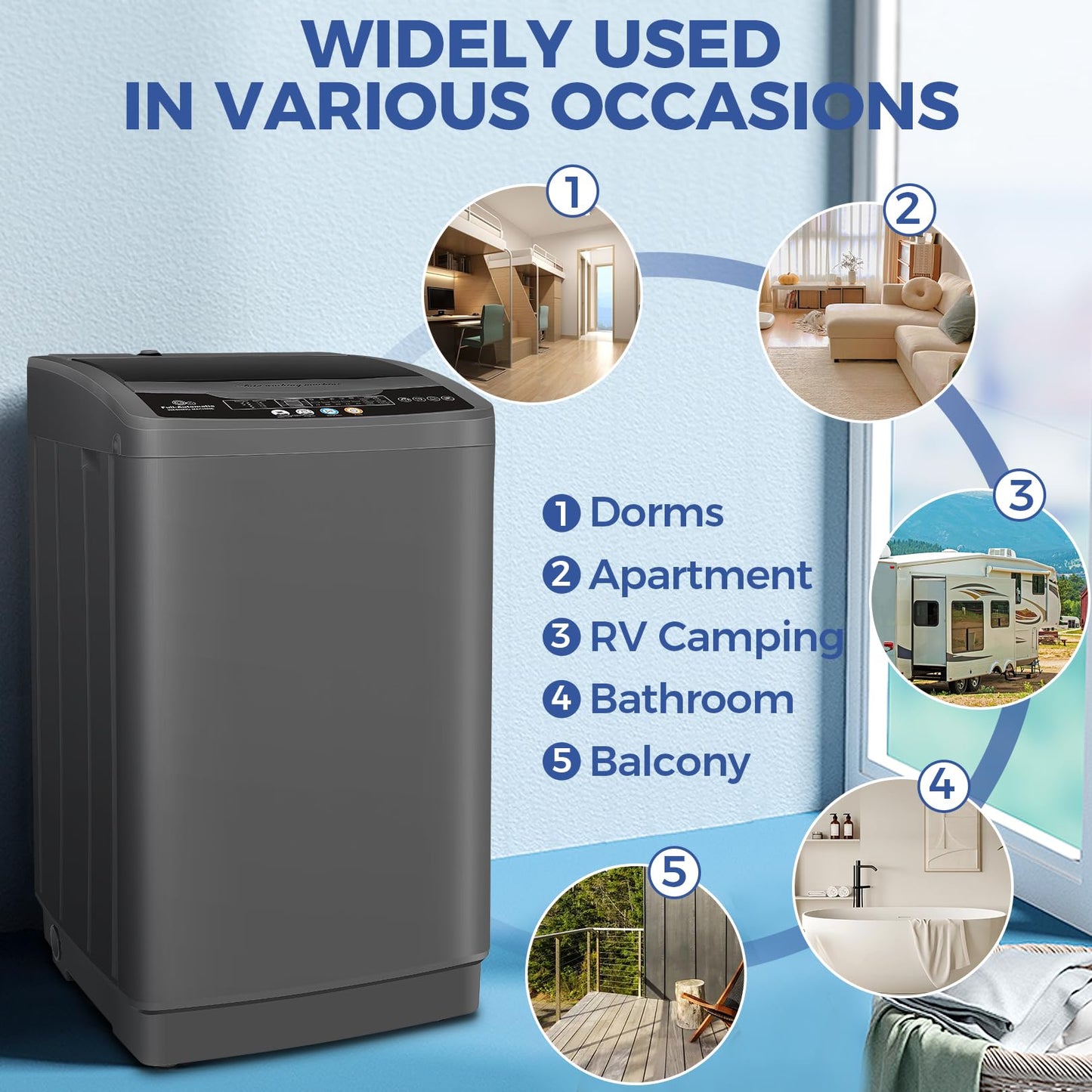 Nictemaw Portable Washing Machine, 20Lbs Capacity Full-Automatic Portable Washer Machine, 2.8Cu.ft Washer and Dryer Combo with 10 Programs 8 Water Levels Compact Laundry Machine for Apartments