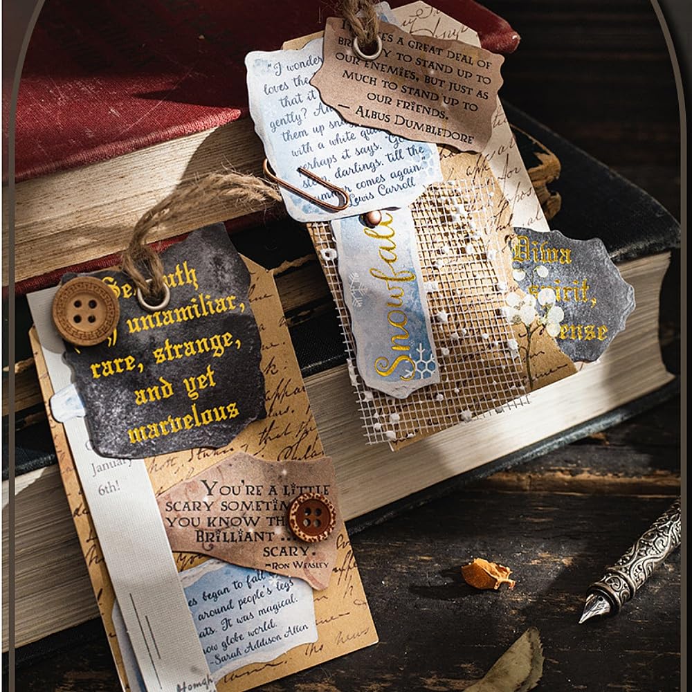 180 PCS Gold Vintage English Scrapbook Stickers,Retro Graffiti Letter Aesthetics Decals for Adults Tenns Girls Notebook Junk Journal Bullet Journal Planner DIY Crafts Computer Phone Water Bottle