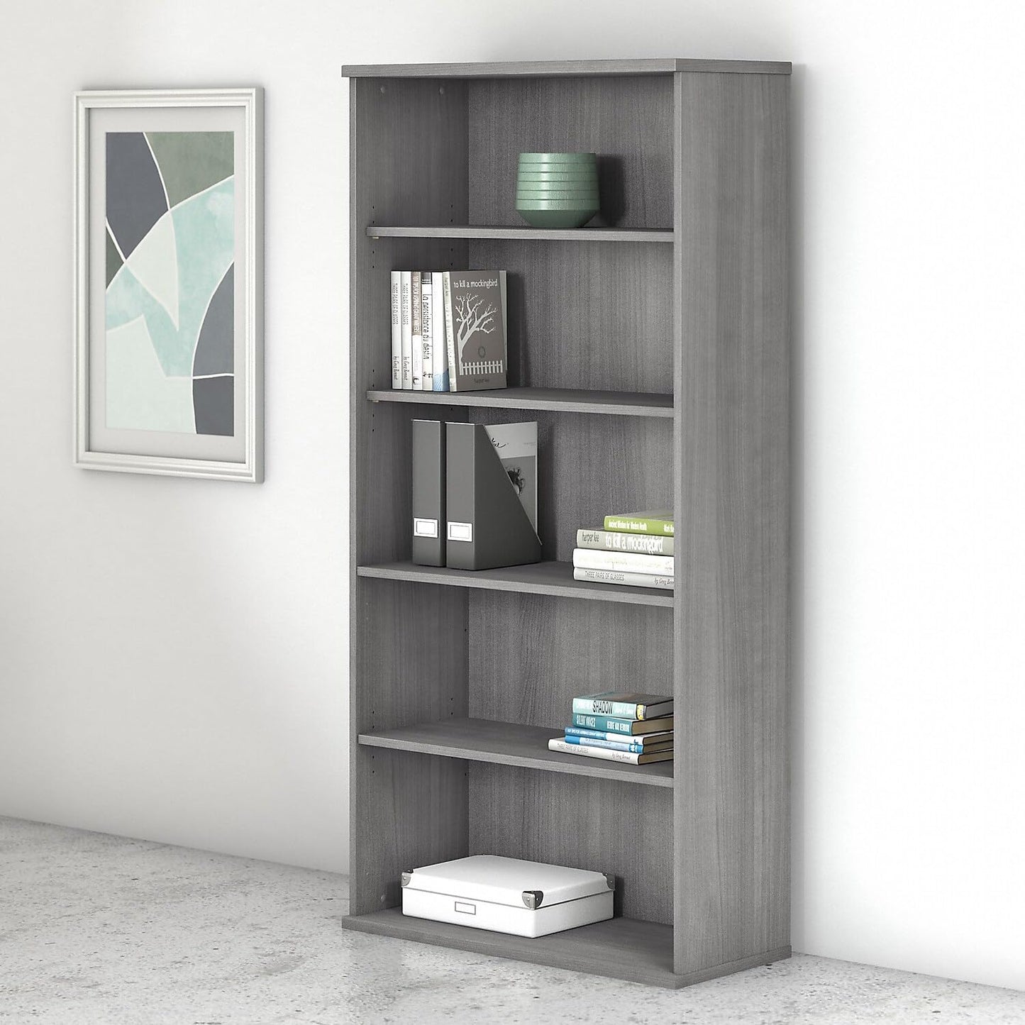 Bush Business Furniture Studio C Tall 5 Shelf Bookcase in Platinum Gray, Large Bookshelf for Home or Professional Workplace Organization