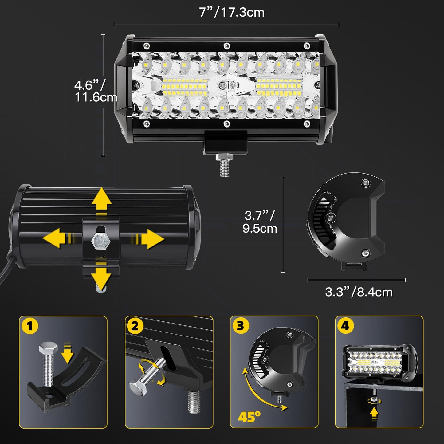 7Inch Light Bar MUVKQC 120W 12000LM LED Pods Lights Spot&Flood Combo Off Road/Fog/Driving Work Light for Truck Boat UTV ATV Lawn Mower Golf Cart E-Bike (20pc-7inch 120w Light bar)