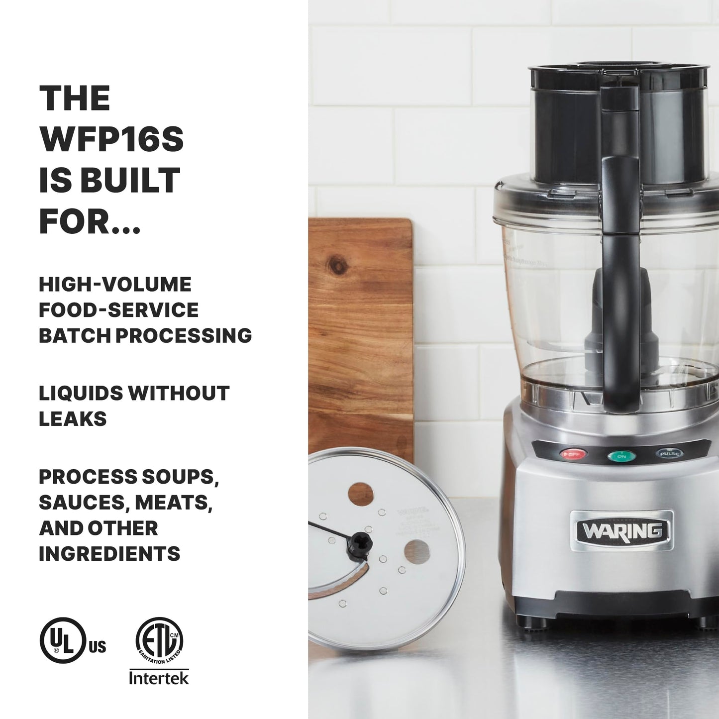 Waring Commercial WFP16S 4 Quart Food Processor, 2 HP Motor, Extra Large Feed Tube, Patented LiquiLock Seal Bowl System, Includes Shredding, Slicing, Whipping Disc and a Standard S blade for Chopping, Pureeing, and Emulsyfying, 120V 5-15 Phase Plug