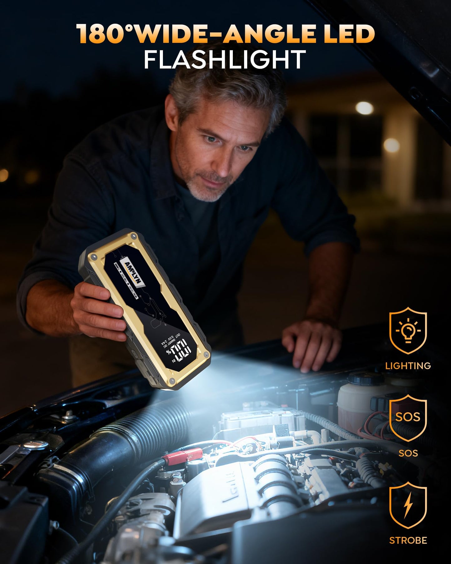 Amplyn Car Jump Starter with 65W Quick Charger 24000mAh Battery Pack,12V Car Battery Jumper Starter Portable,LED Display,All Gas 12L Diesel Engine Booster,Jump Box with LED Light,Jump Cable