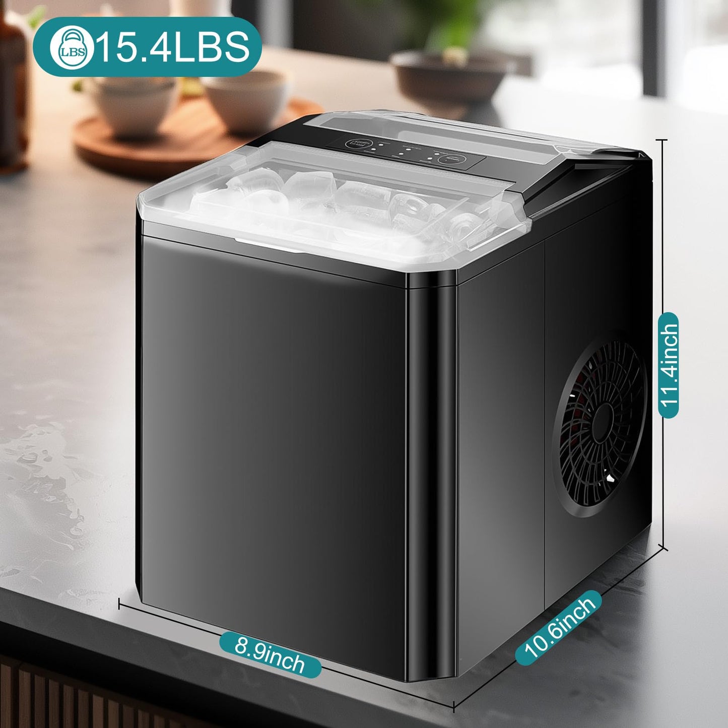 OLIXIS Ice Maker, Ice Makers Countertop with Handle, Portable Ice Machine, 9 Bullet Ice Cubes in 6 Mins, 26lbs in 24Hrs, Auto-Cleaning, with Basket and Scoop, for Home, Kitchen, RV, Camping, Black