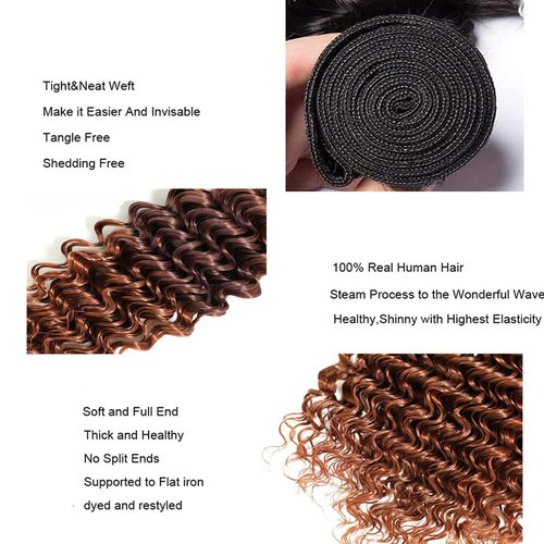 Giginger Bundles Human Hair T1B/4/30 Omber Deep Wave Human Hair Bundles 16 18 20 Inch Omber Black Chocolate Light Brown Unprocessed Quick Weave Soft Sewn In Hair Extensions for Black Women