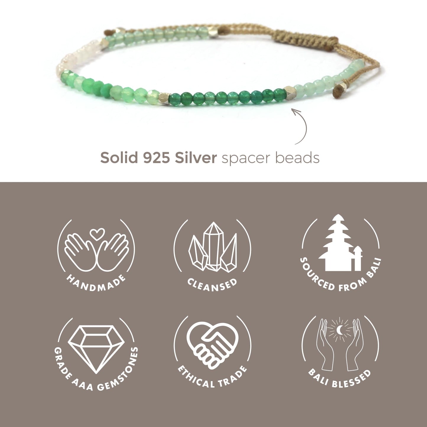 BALIPURA- Love Crystals Bracelet for Women - Jade Beaded Bracelet, Rose Quartz, 925 Solid Silver Bracelet - Friendship Bracelet - Healing Crystals - Handmade Bracelets (2mm SMALL Beads)