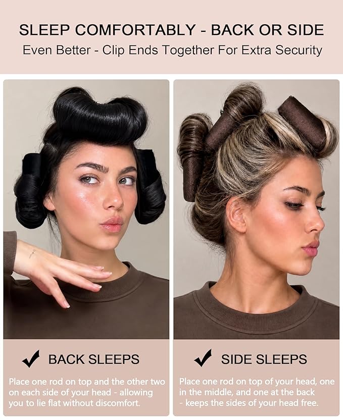 Littles Heatless Curls Overnight Rods No Heat Hair Curlers to Sleep in Foam Soft Hair Rollers for Short & Long Hair Blowout Look, Heatless Flexible Curling Rod Set with Satin Wrap for Sleeping
