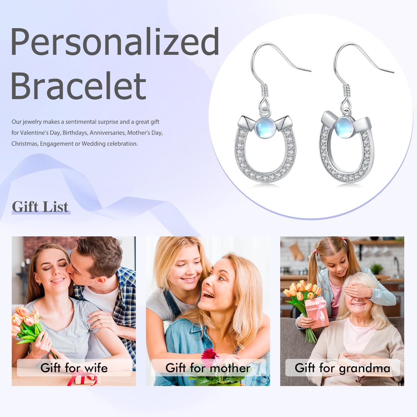KoyeKei Horseshoe Earrings for Women 925 Sterling Silver Horse Shoe Dangle Drop Earrings Moonstone Jewelry Western Country Gifts for Horse Lovers