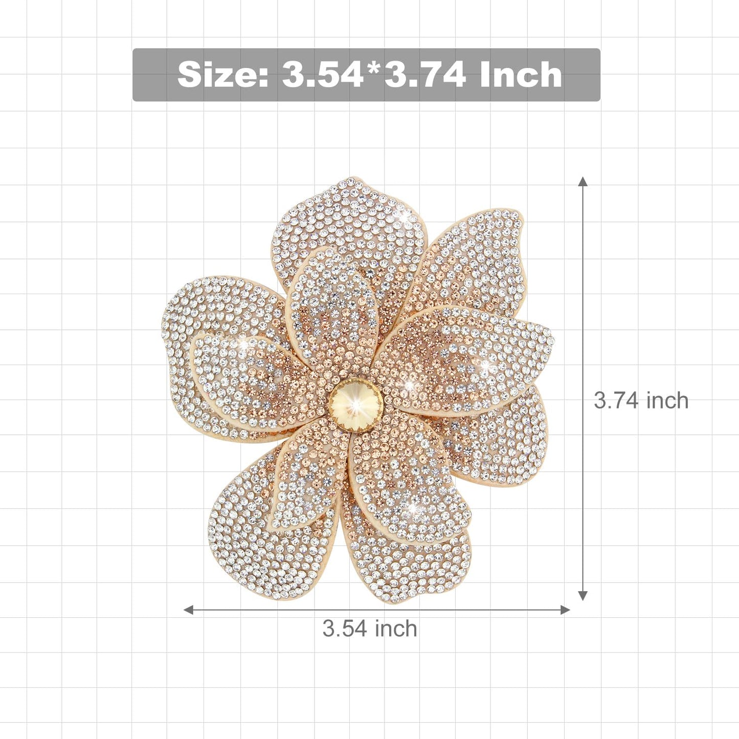 Merdia 3.74 Inches Rhinestone Camellia Flower Brooch Pins & Hair Clips for Women Elegant Created Crystal Lapel Pin Brooches Wedding Party Champagne and white