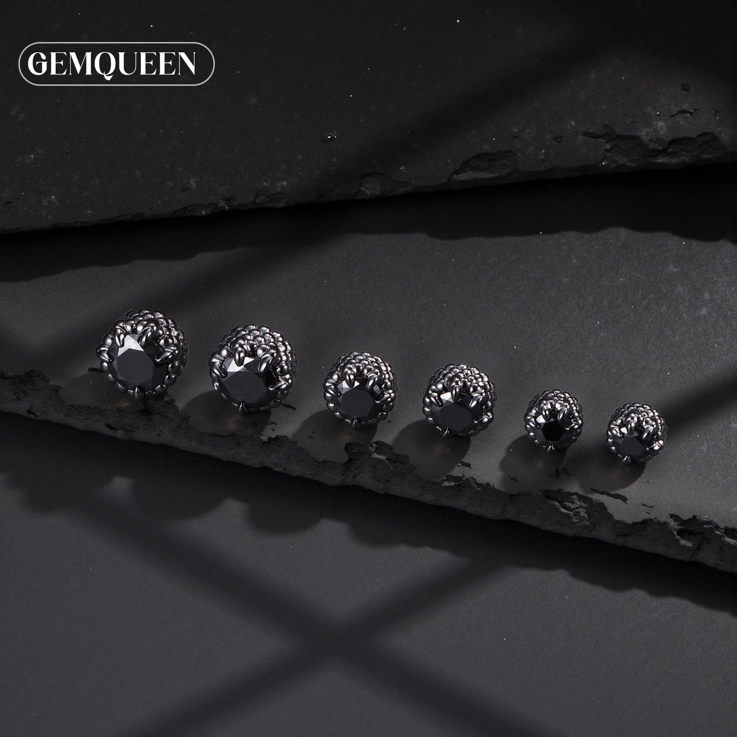 GEMQUEEN Magnetic Earrings for Men Women - 5A Shiny CZ Dragon Claw Punk Hypoallergenic Stainless Steel Non Piercing Clip on Fake Earrings Studs Black 6.5MM Not Easy to Fall