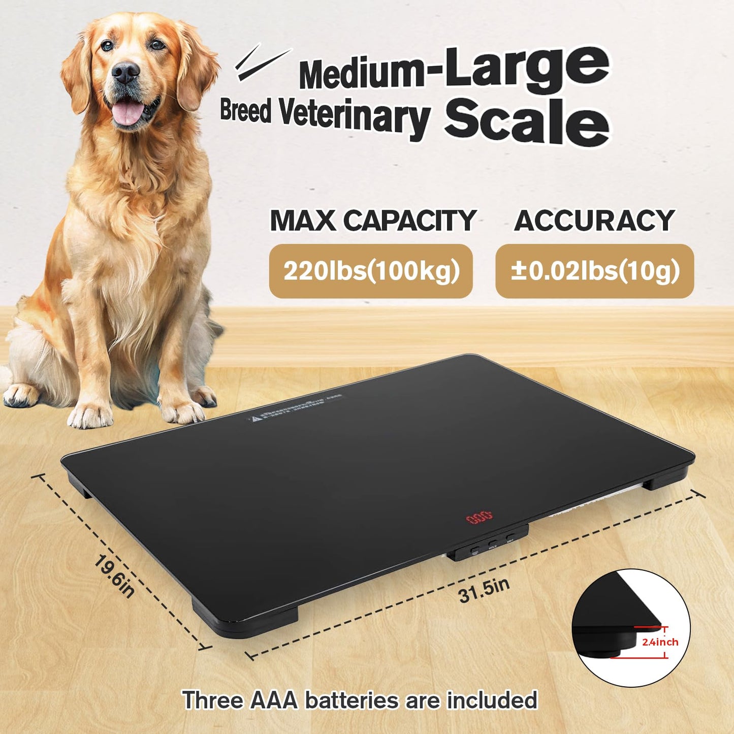 SIKE Medium-Large Breed Veterinary Scale, Dog Scale (±10g) Accuracy, Red LED, 32 x 20 inch Tempered Glass Platform with Anti Slip Sticker, Digital Pet Scales