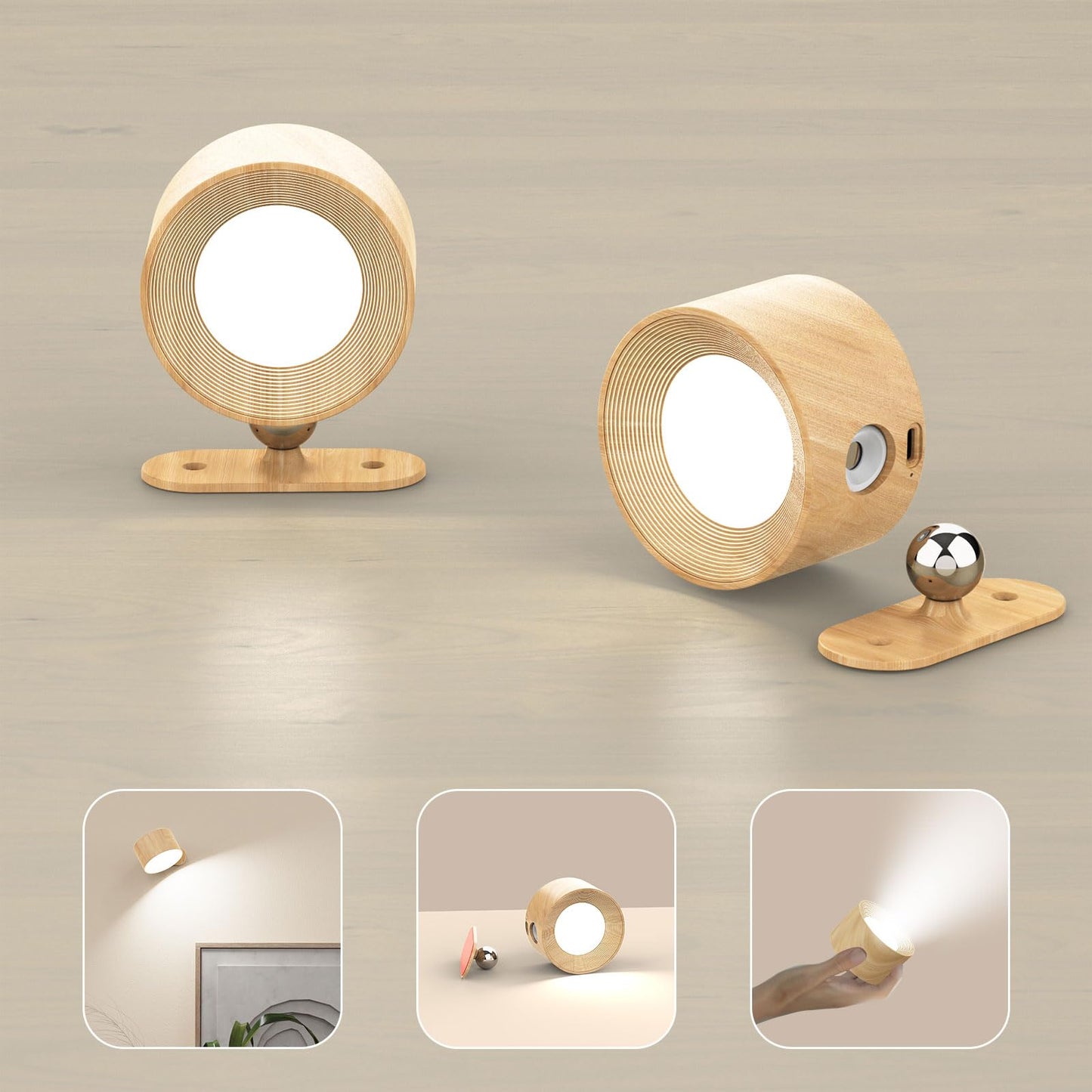 Koopala Juego de 2 lámparas LED de pared con batería recargable, luces montadas en la pared con 3 brillos 3 temperaturas de color, carga extraíble, rotación de 360°, magnética, apliques de pared