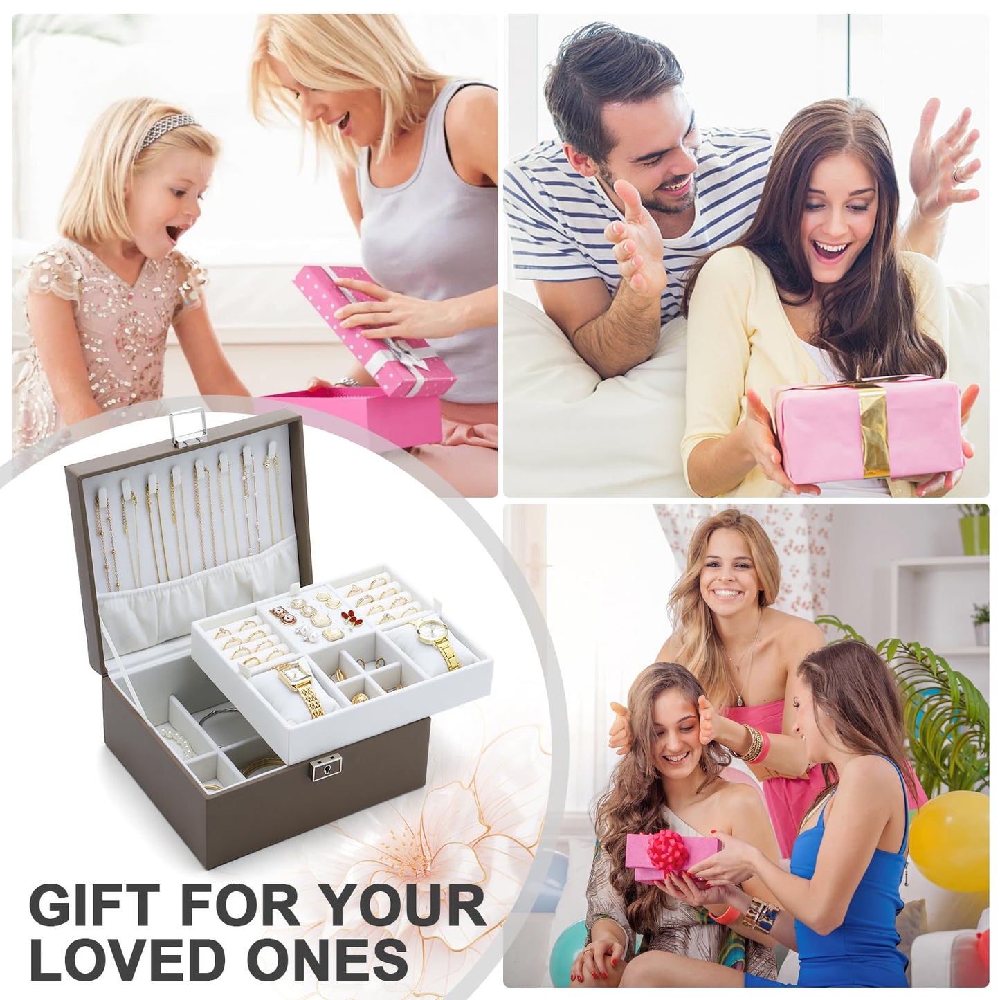IBURTEN Jewelry Organizer Boxes for Women,Travel Jewelry Case, 2 Layers Removable Jewelry Box,Storage for Necklace, Bracelet, Earring,Rings,Jewelry Box Gifts for Women Girls