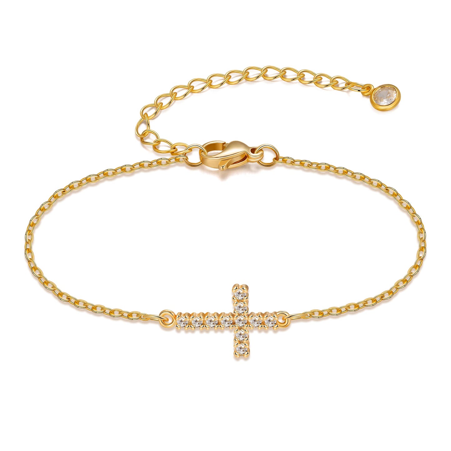 Tewiky Cross Bracelet for Women Dainty 14k Gold Plated Cubic Zirconia Cute Tiny Bracelet Confirmation Gifts for Women