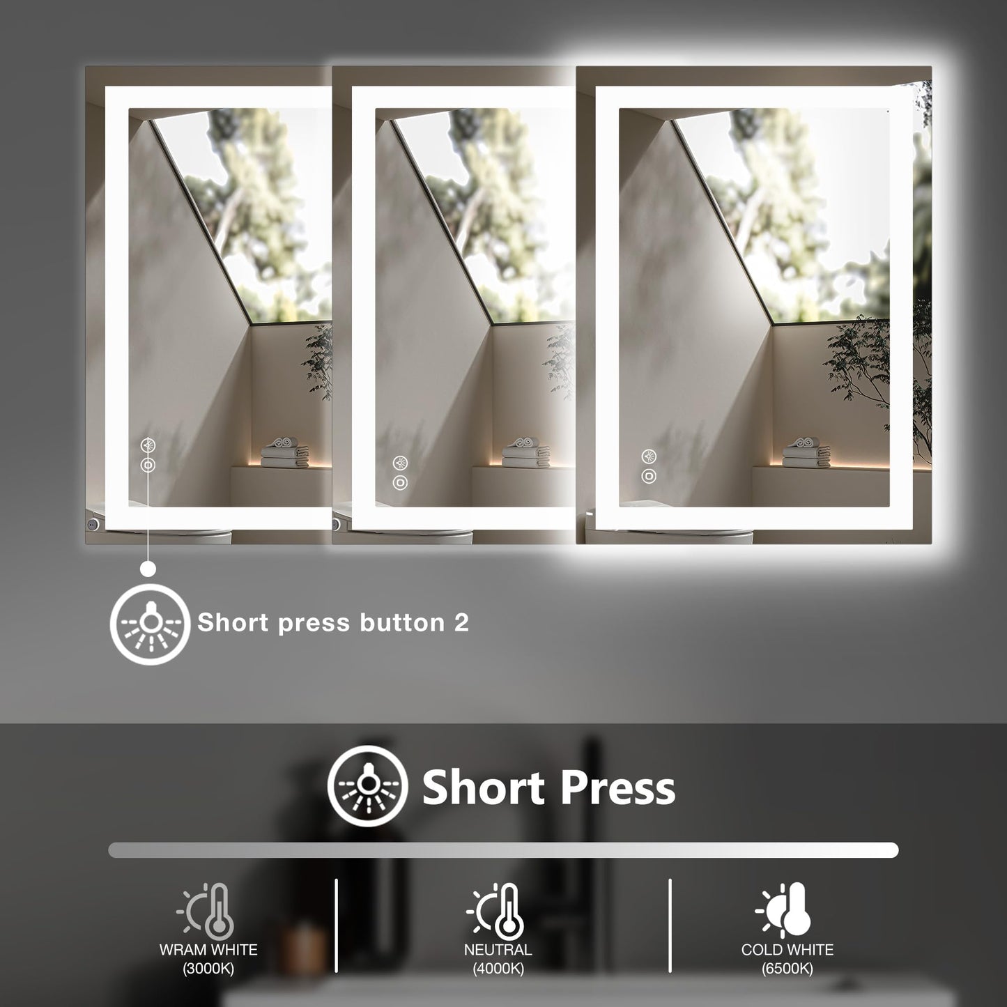 Sweetcrispy 32"x40" Smart Anti-Fog LED Bathroom Mirror with 3 Color Temperatures, Dimmable, Memory Function, Rectangle Modern Vanity Mirror