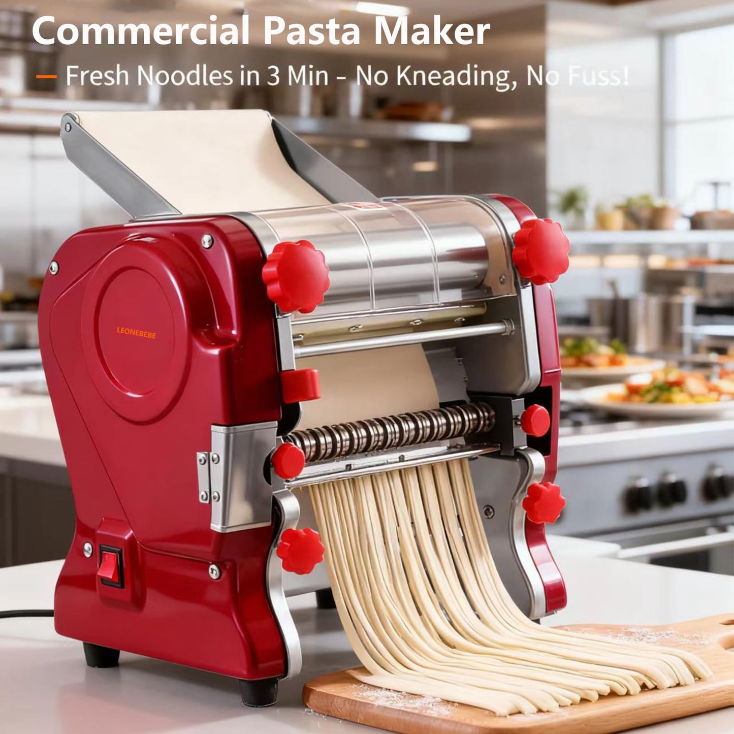 LEONEBEBE Commercial Pasta Maker Machine, Electric Noodle Roller, Bulit-in Press Sheeter, 3/9MM Dual Blades, Thickness Adjustable (0.3-5mm) for Restaurant Use