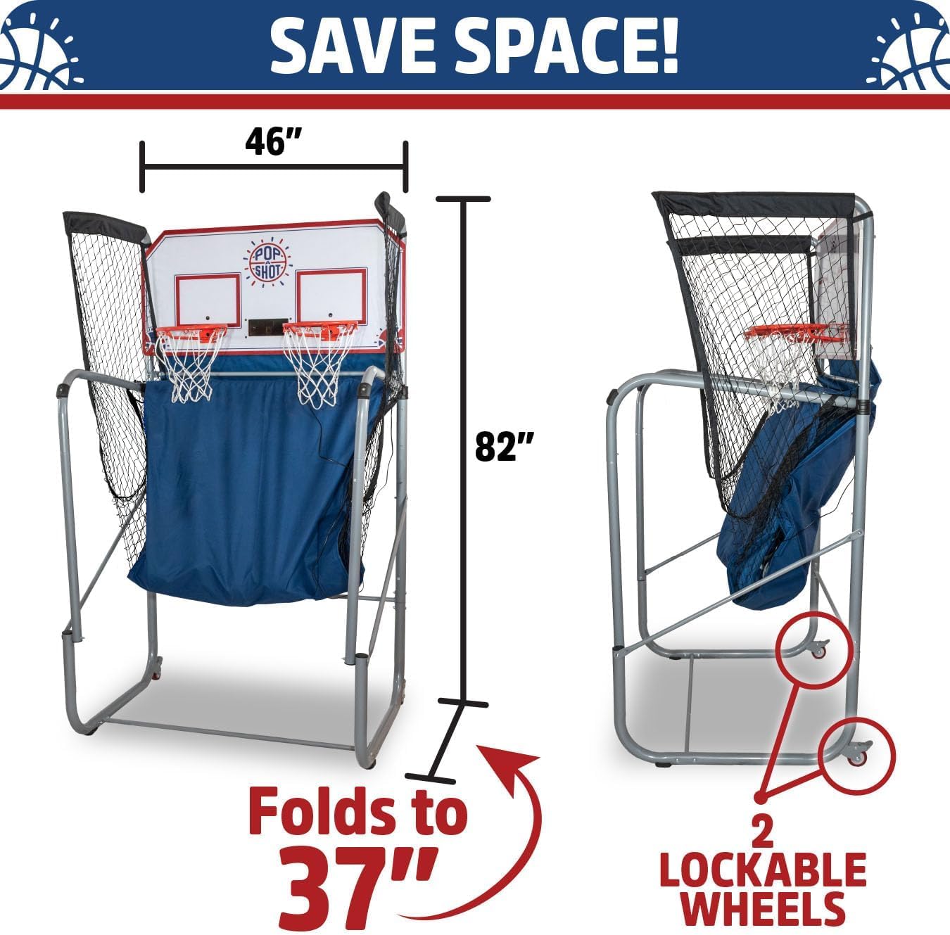 Pop-A-Shot - Home Dual Shot with Atlanta Hawks NBA Graphics l Sensor Scoring l 16 Game Modes l 7 Balls l Foldable Storage l for All NBA Fans