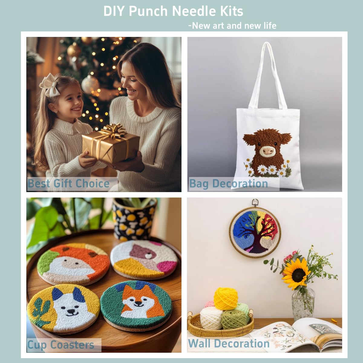 Punch Needle Kits Black Bear Embroidery Starter Set with Hoop Easy for Beginners DIY Stress Relief Handmade Craft Hobby and Home Decor 20x20cm