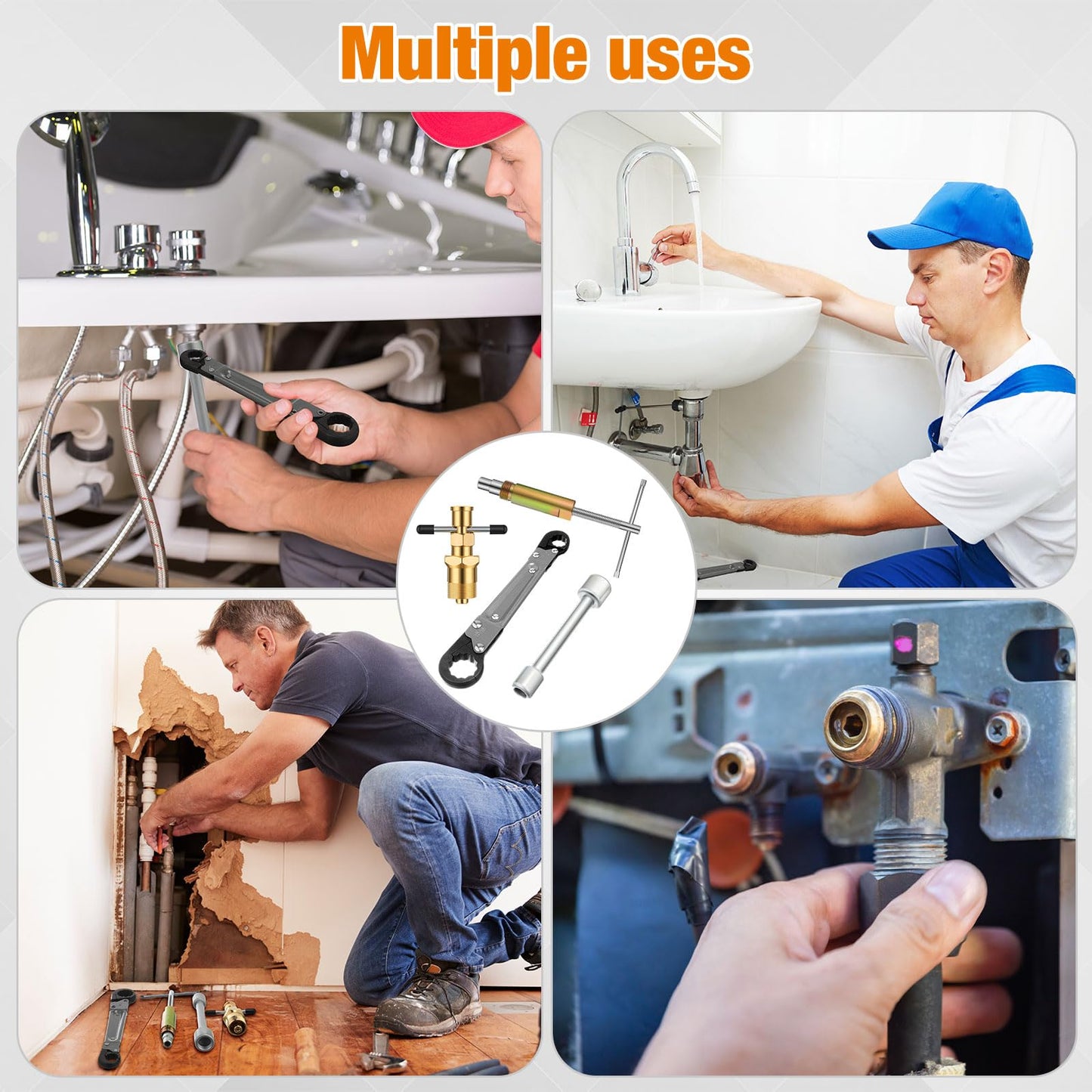 Lanties 4 Pcs Angle Stop Wrench Kit Plumbing Tool, Olive Ring Removal Tool with Diameter of 1/2", 3/4", Compression Sleeve Puller for 1/2" Compression Fitting, Install Angle Stop Nut (Olive,Grey)