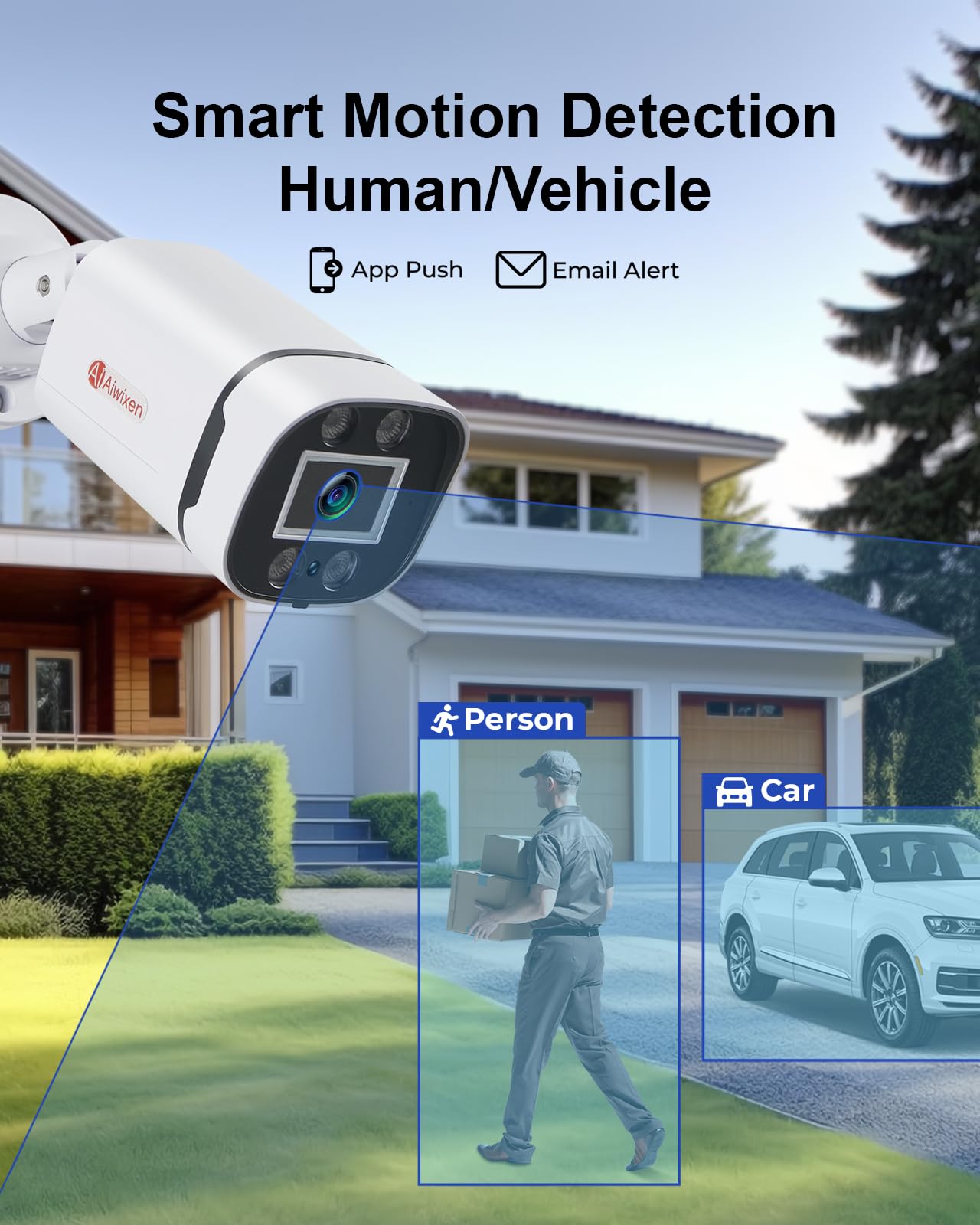 AIWIXEN 8CH H.265+ 3K Lite Wired CCTV Security Camera System with Human Vehicle Detection, 4X IP68 5MP Surveillance Camera for Indoor Outdoor, 512GB Hard Drive for 24-7 Recording, Remote Access
