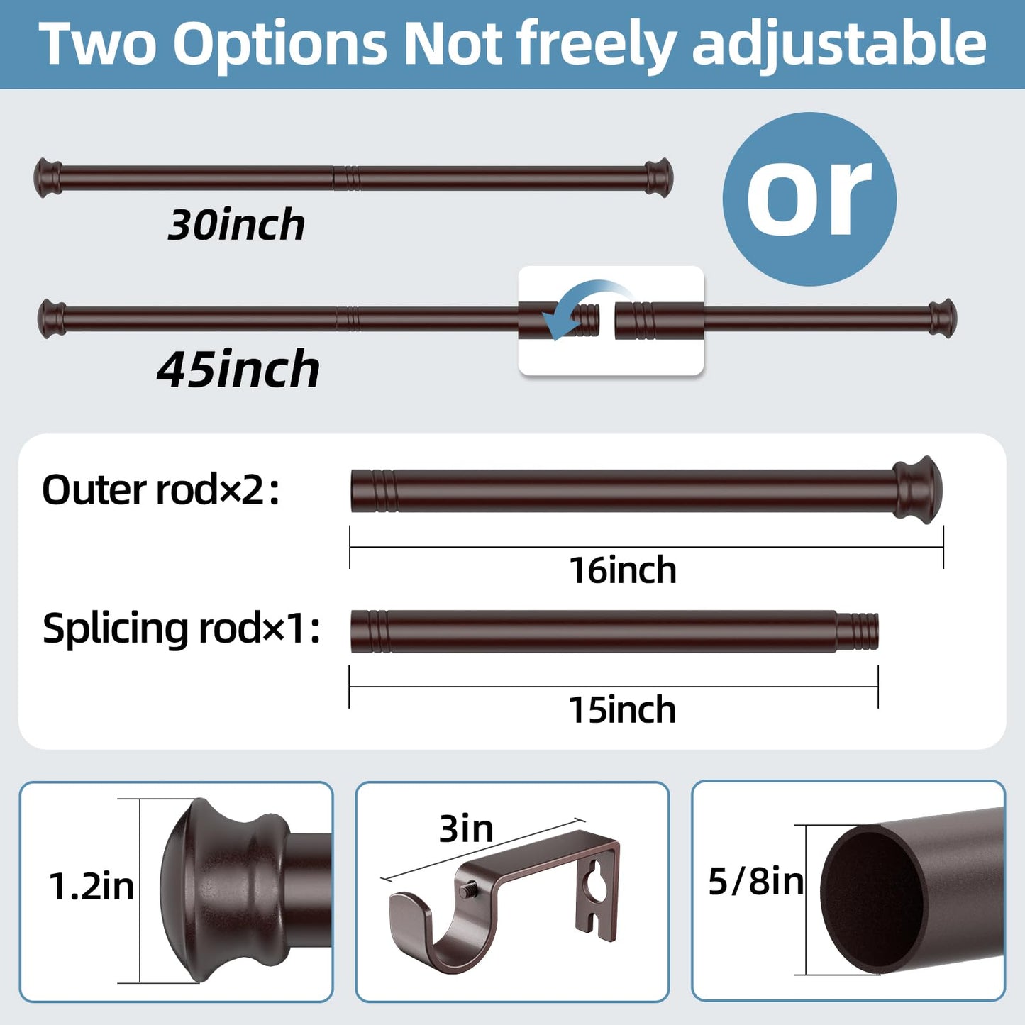 CorkLatta Bronze Curtain Rods for Windows 30 or 45 Inches with Brackets,Decorative 5/8 Inch Diameter Small Window Curtain Rod Set for Bedroom, Room Divider, Living Room, Kitchen, Bathroom