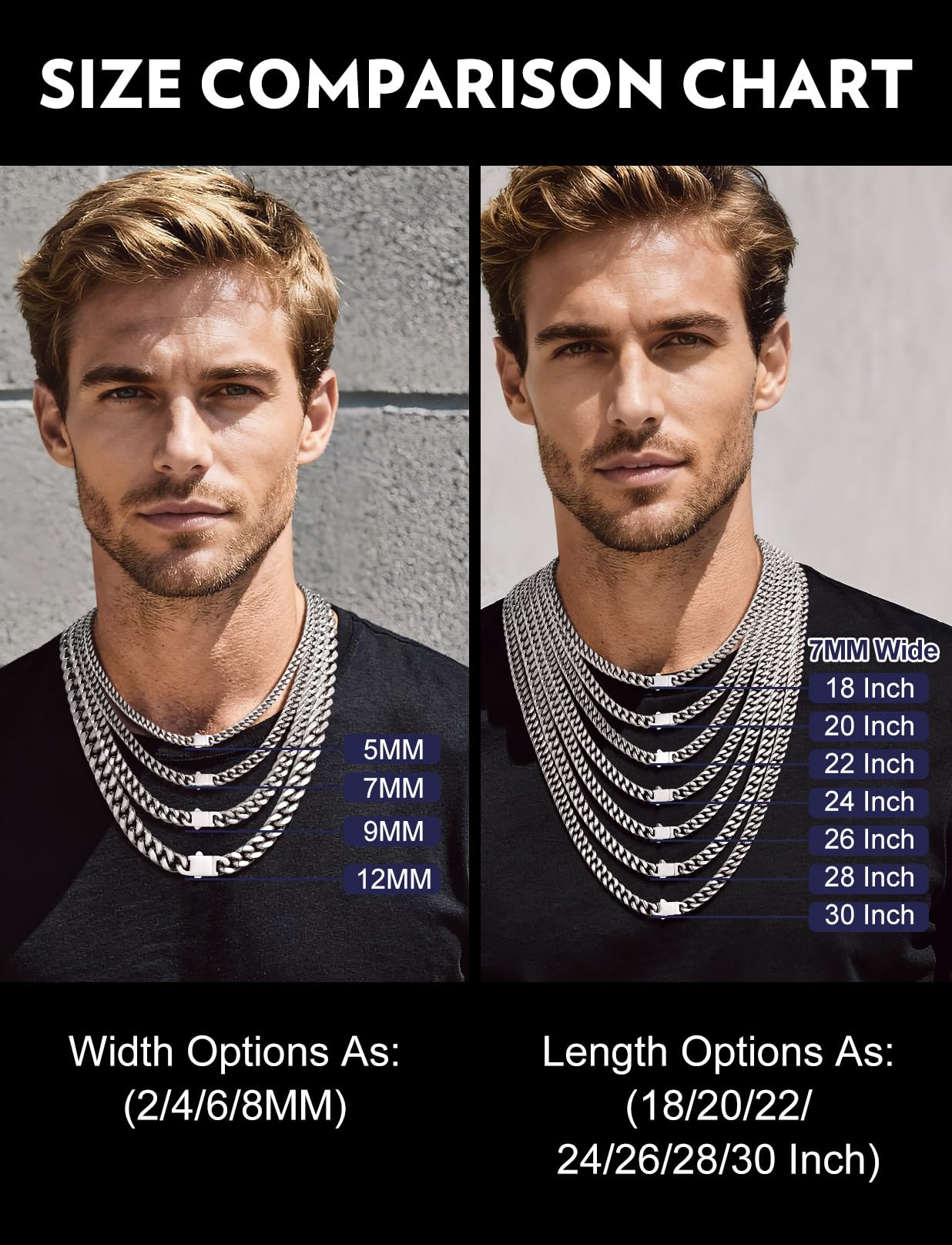 Bandmax Cuban Link Chain for Men Stainless Steel 7MM Wide Miami Link Chain Necklace 18Inch Mens Silver Chain Gift for Father Husband Son