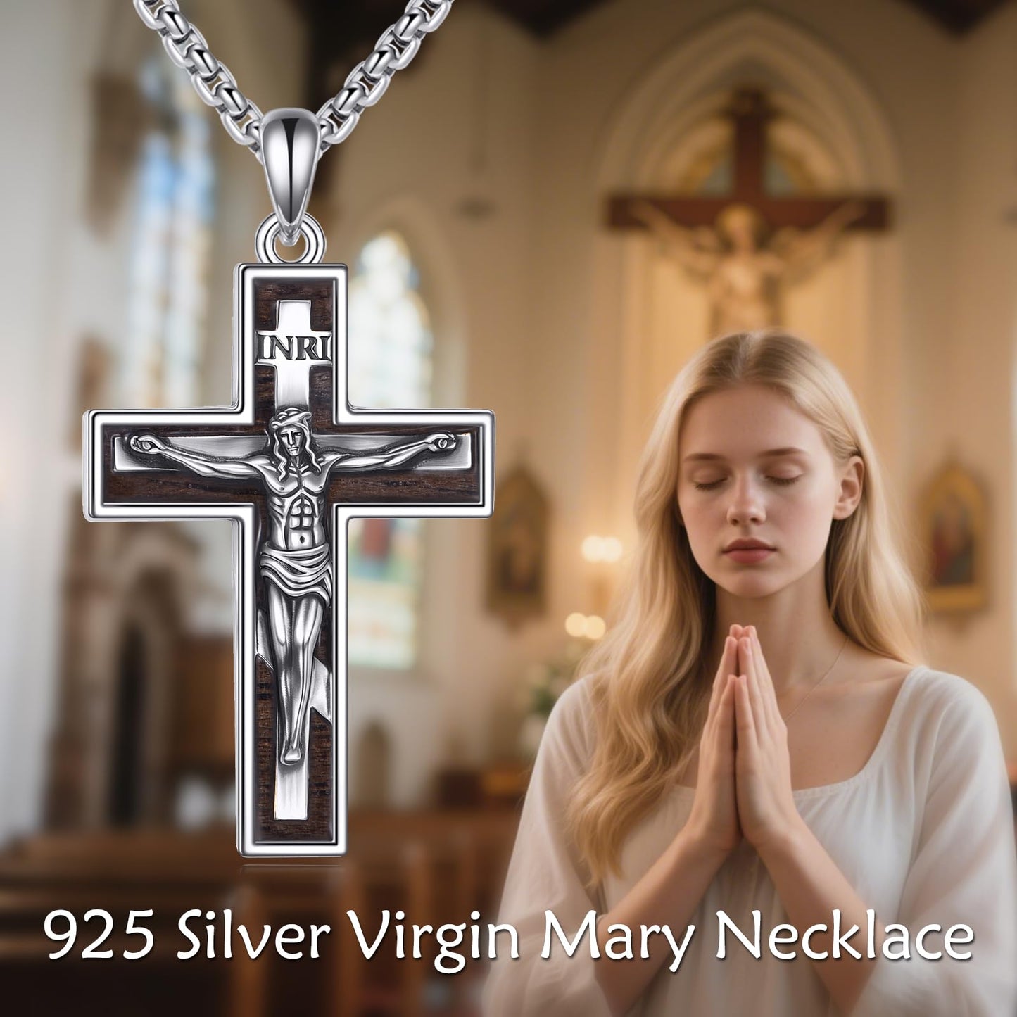 ONEFINITY Crucifix Cross Necklace Sterling Silver INRI Orthodox Cross Pendant Jesus Jewelry Gifts for Women Men
