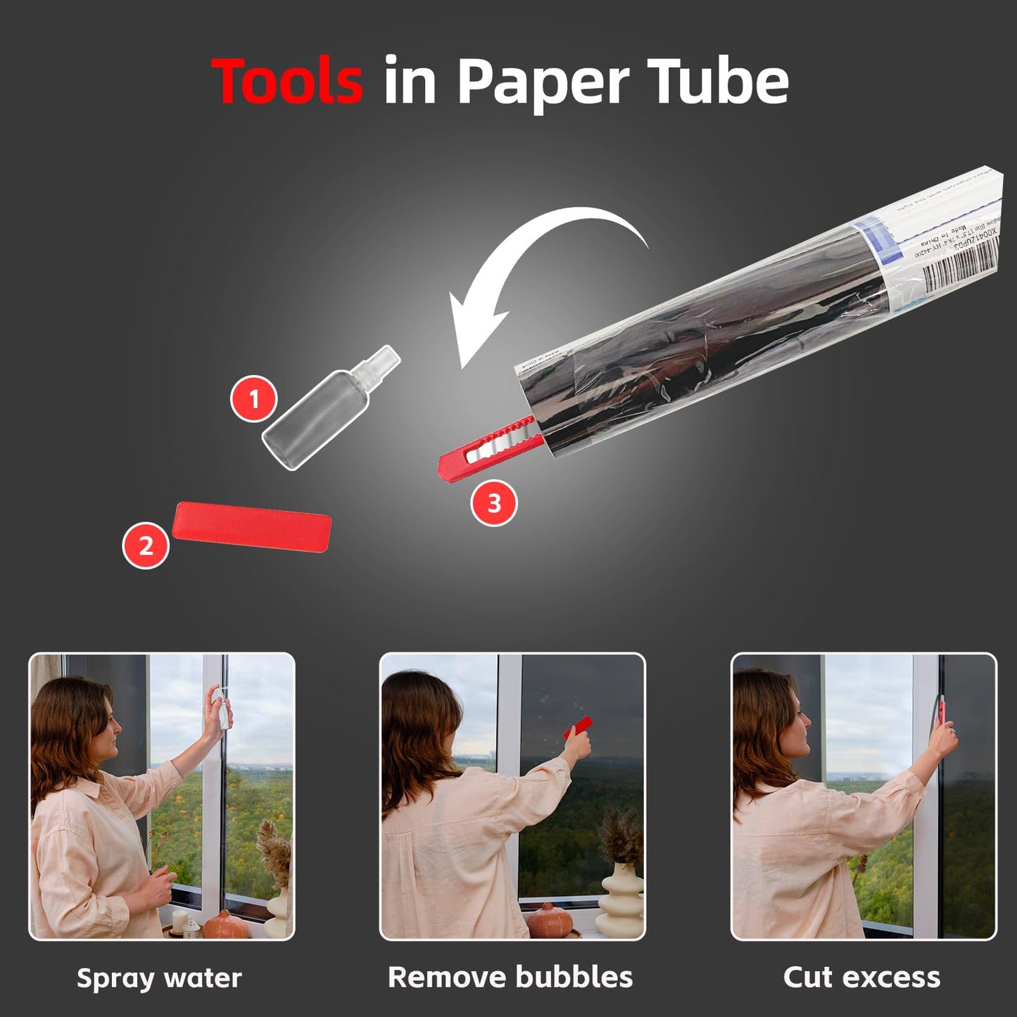 One Way Privacy Window Film Sun Blocking, Heat Blocking Window Tint for Home See Out But Not in, Static Cling & Anti UV, Black-Silver,35.4 Inch x 393.7 Inch