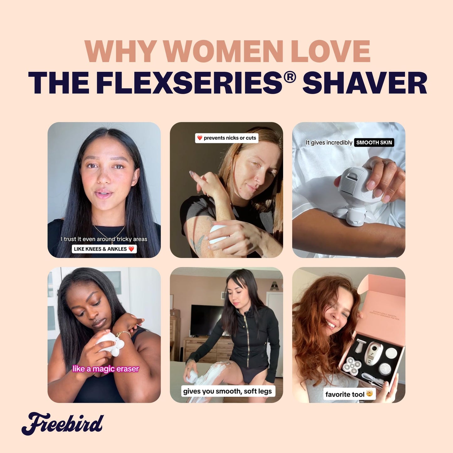 Freebird FlexSeries Electric Razor for Women - Silk Smooth Legs, Body Hair, & Pubic Shaver - for Private Area, Sensitive Skin, Bikini Trimmer (Shaver Kit + Replacement Blade + Travel Case)