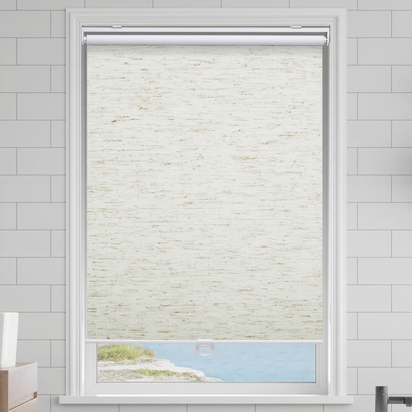 Cordless Roller Shades Blackout Blinds for Windows Room Darkening Rolled Up Shades with Spring System, UV Protection Natural Linen Fabric Window Shades Door Blinds for Home(23" W x 72" H, Linen Cream