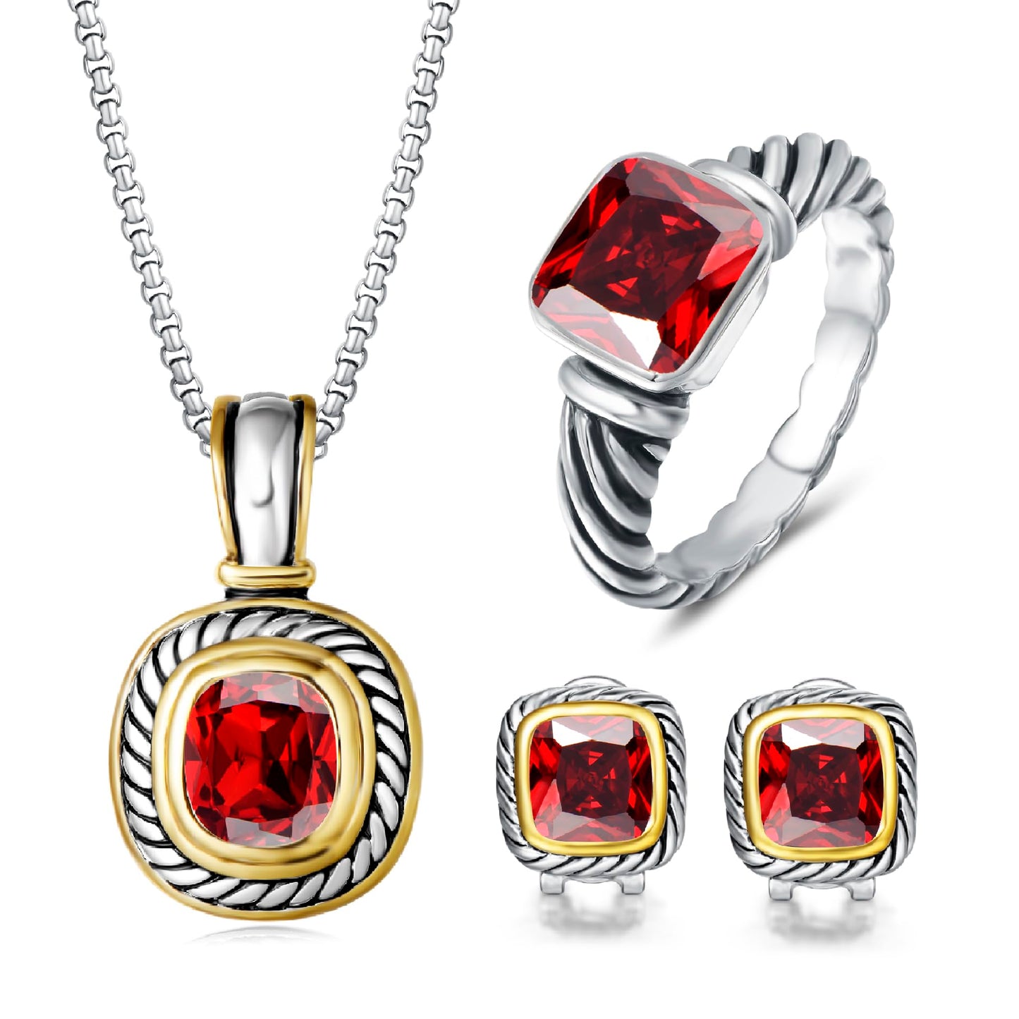 UNY Jewel Twisted Cable Wire Petite CZ Ring Designer Inspired Fashion Brand Christmas Valentine Women Dupes Jewelry Gift (Red, 7)