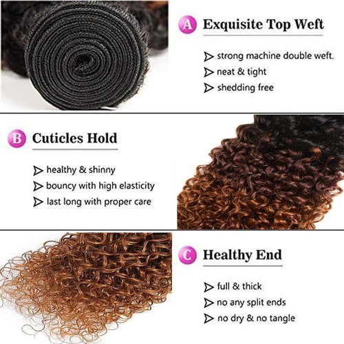 Giginger Bundles Human Hair T1B/4/30 Omber Jerry Curly Human Hair Bundles 18 20 22 Inch Omber Black Chocolate Light Brown Unprocessed Quick Weave Soft Sewn In Hair Extensions for Black Women