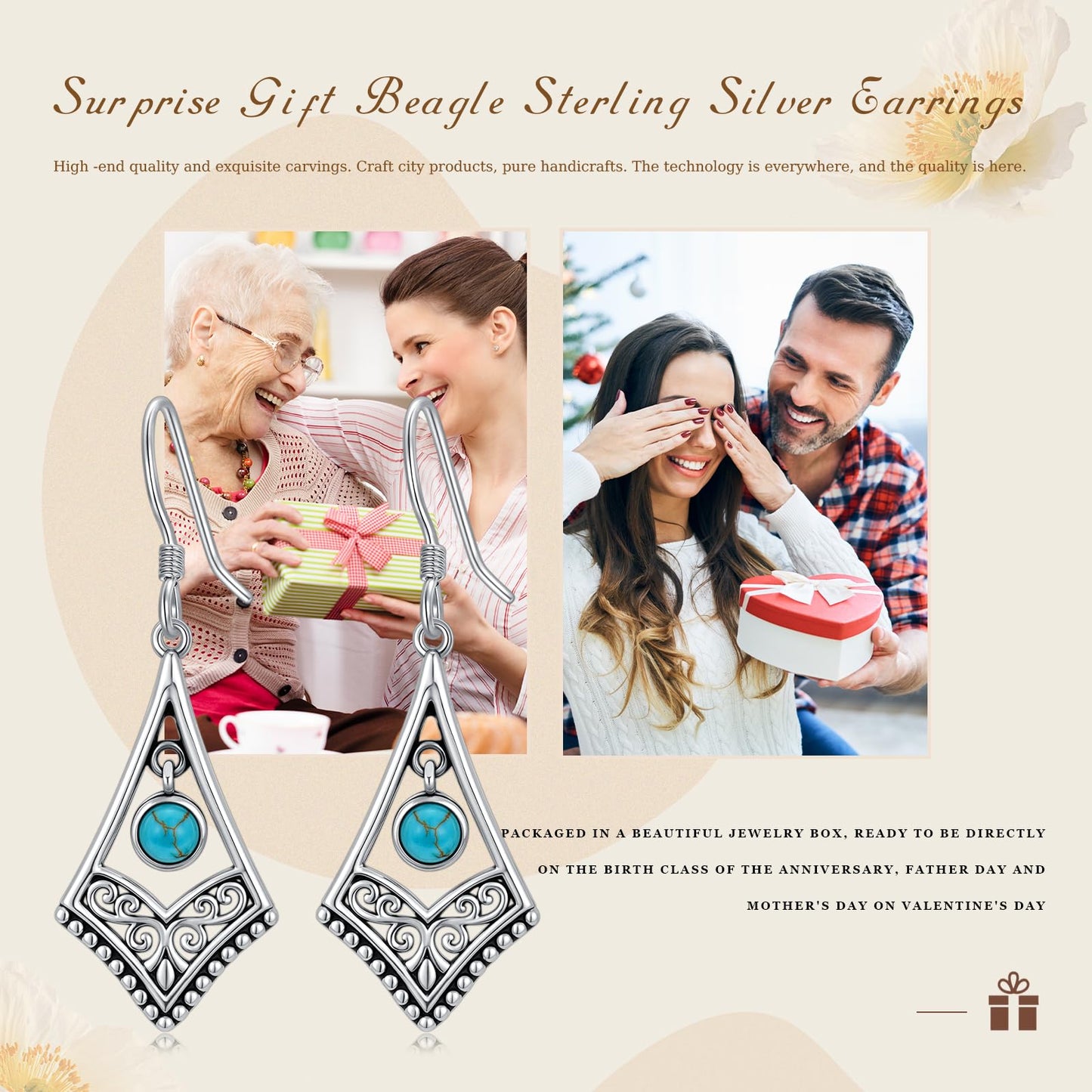 Eetaitai Turquoise Earrings for Women 925 Sterling Silver Vintage Spiral Earrings Turquoise Dangle Earrings Western Jewelry Mothers Day Gifts for Mom Wife Sister