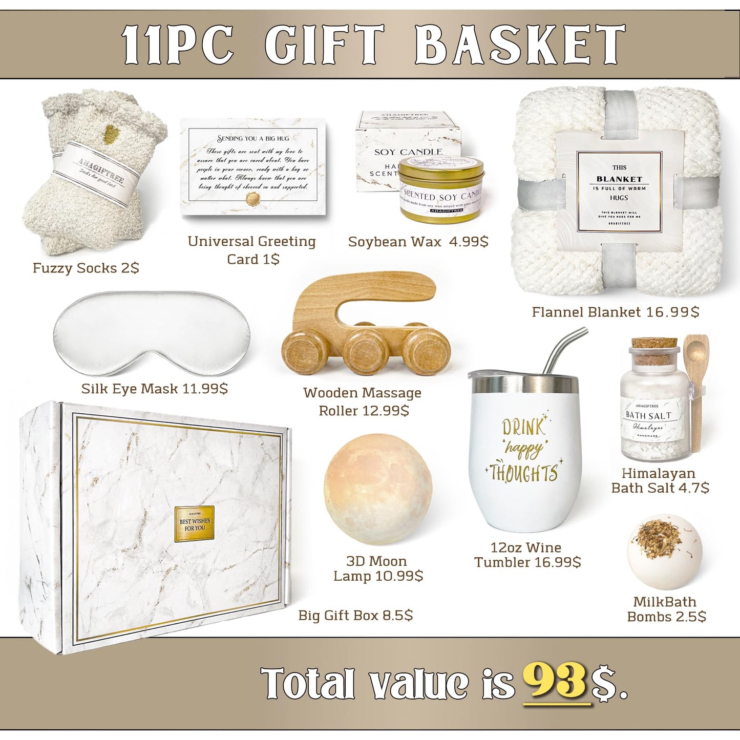 AHAGIFTREE Gift Baskets for Women,11PC Care Package with Moon Lamp,Mother's Day, Grief,Get Well Soon After Surgery,Birthday,Think of You,Thank You,Sympathy