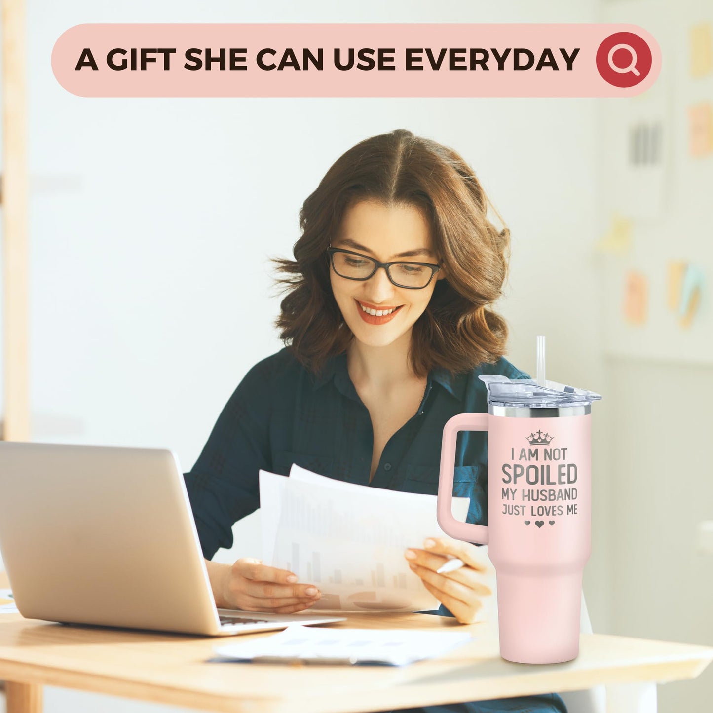 KatAndNat Gifts for Wife - Wife Gifts for Her - Wedding Anniversary for Women, Birthday, Valentines, Mothers Day, Christmas Gift for Her - Romantic Love Ideas - 40 Oz Pink Tumbler with Lid & Straw