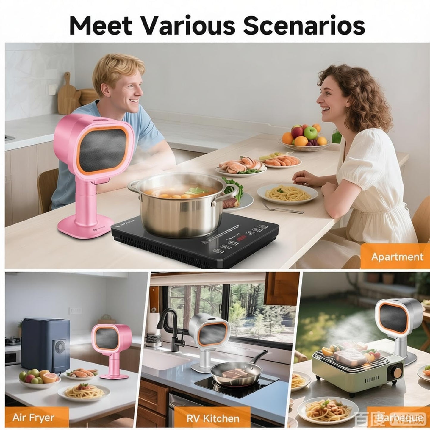 Portable Range Hood - 6-Speed Adjustable Exhaust Fan with Telescoping Height & 60° T,PINK