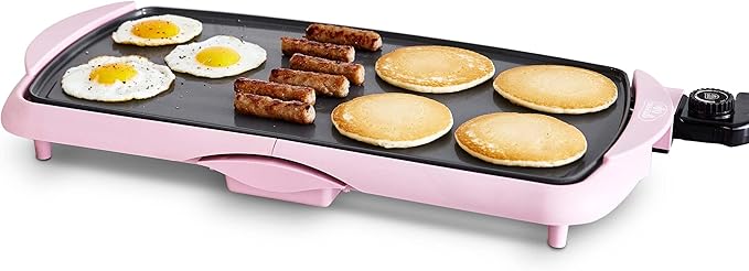 GreenLife 20â Extra Large Electric Griddle, Non-Toxic PFAS-Free Ceramic Nonstick, Temperature Control, Quick Even Heating, Removable Drip Tray, Pancakes, Eggs, Sausage, Easy Clean, Pink