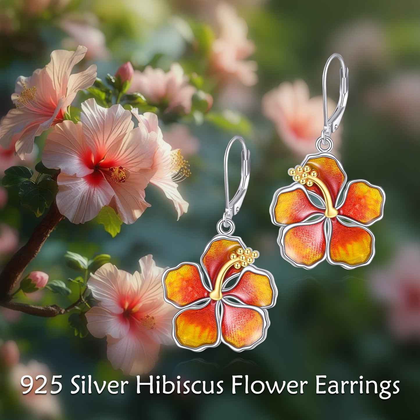 TIGERRIDER Hibiscus Flower 925 Sterling Silver Leverback Earrings Hawaii Jewelry Gift for Women Birthday Christmas