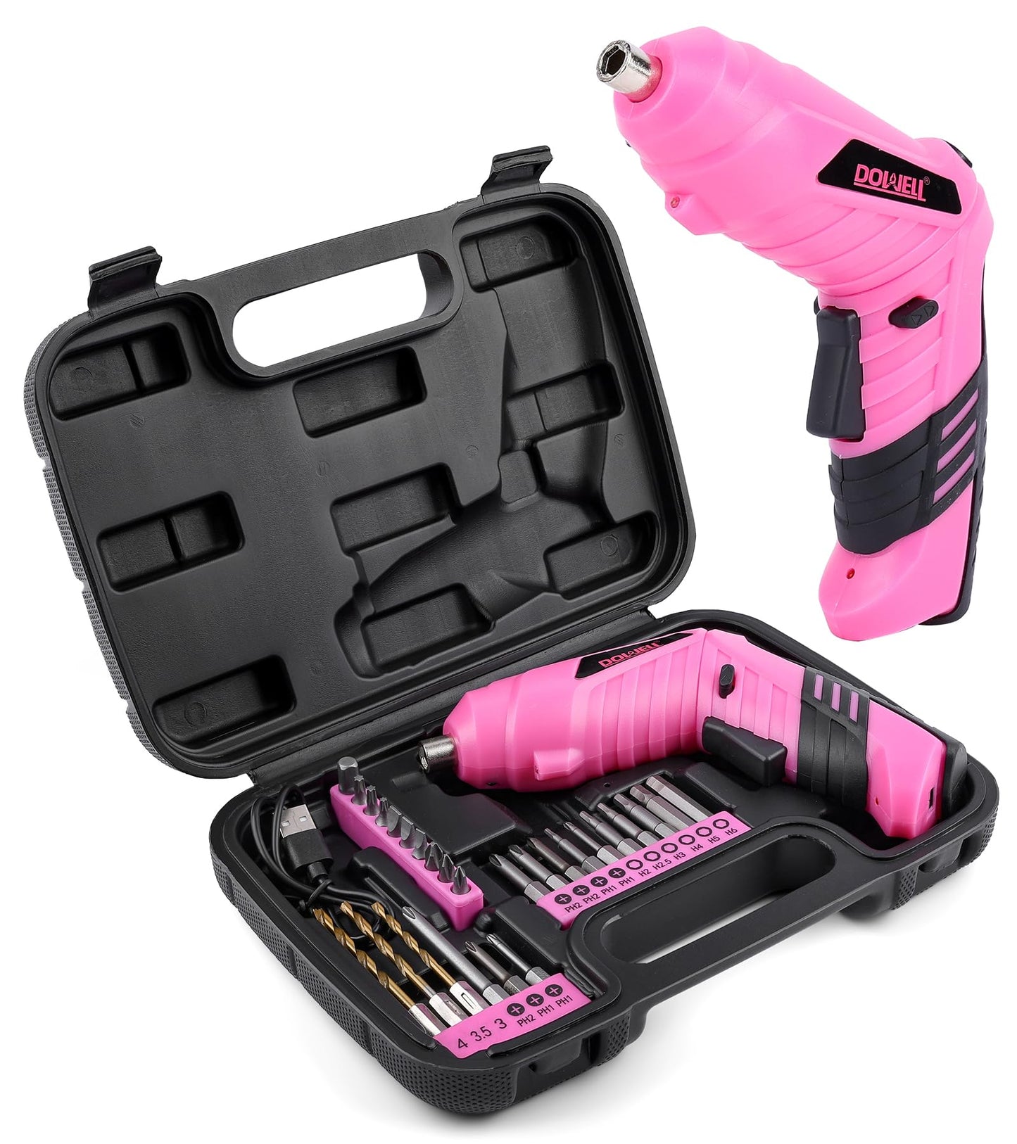 DOWELL Power Electric Cordless Screwdriver Set Rechargeable 3.6V Power Screwdriver Kit Tools for Women with 28pcs Accessories, Pink