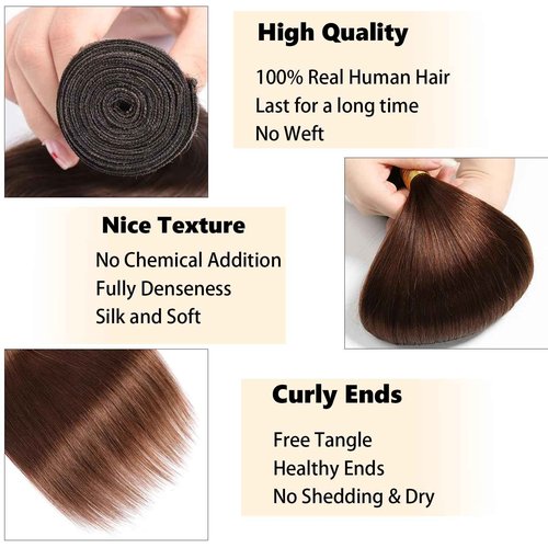 Habiliana Bundles Human Hair 20 22 24 Inch Straight Dark Brown 4 Human Hair Bundles 11A Unprocessed Brazilian Virgin Quick Weave Hair Extensions for Black Women