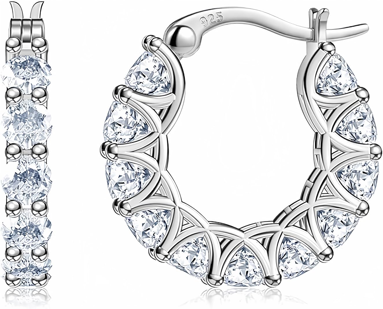 Allencoco Cubic Zirconia Huggie Hoop Earrings - Jewelry For Women, 14K Gold, 925 Sterling Silver Post Hypoallergenic (White Gold 13CZ 21mm)