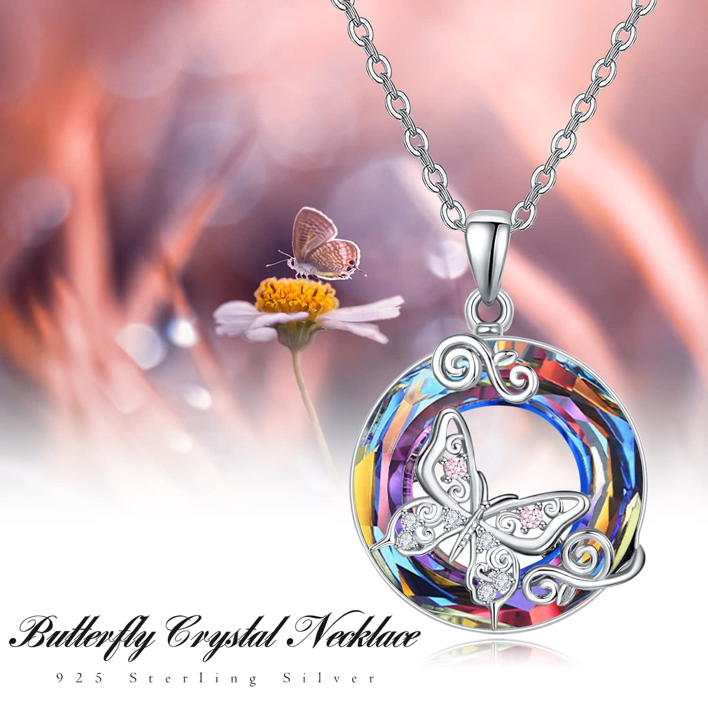 AENEAS Butterfly Necklaces Sterling Silver Crystal Pendant Necklace Butterfly Jewelry Gifts for Women Wife Her