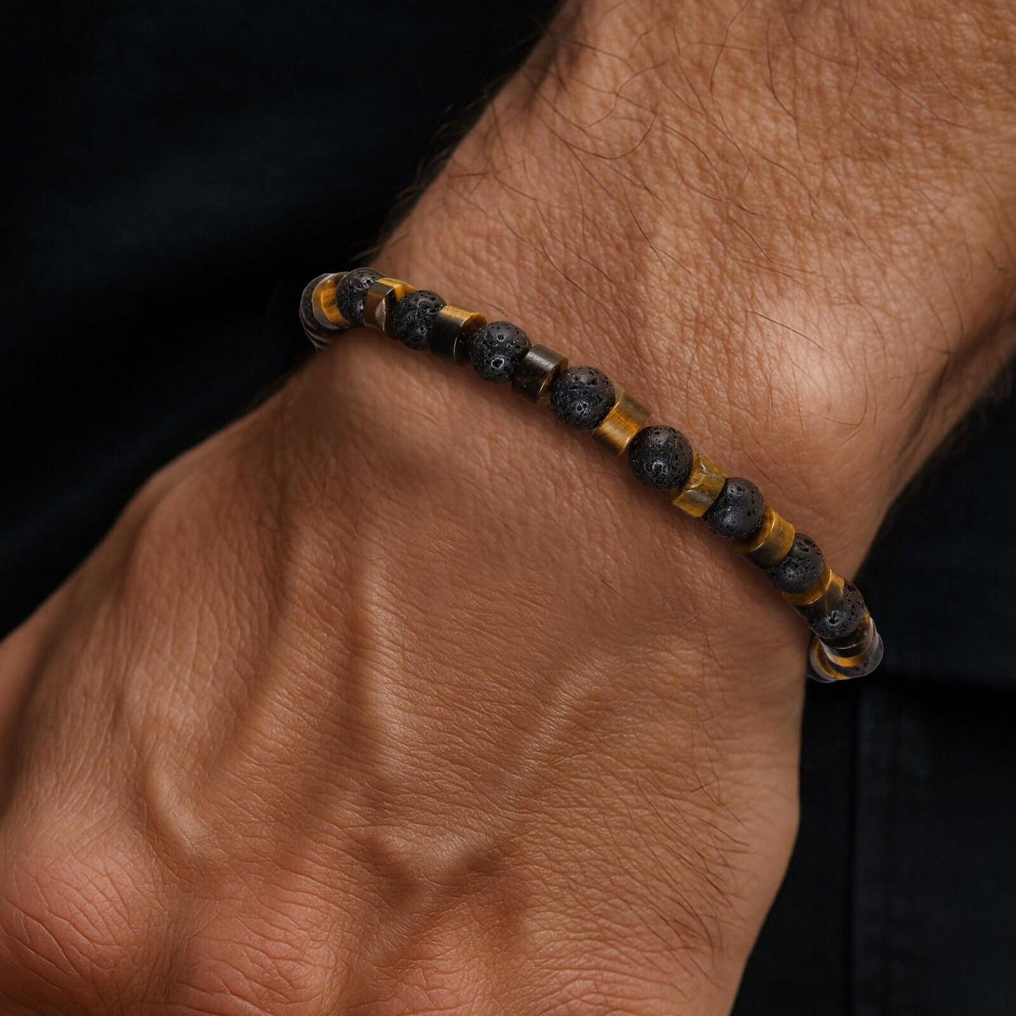TRUMIUM Beaded Bracelets for Men Women Natural Hematite 6mm Tiger Eyes Mens Bracelet Gemstone Jewelry for Him 9 Inch Length