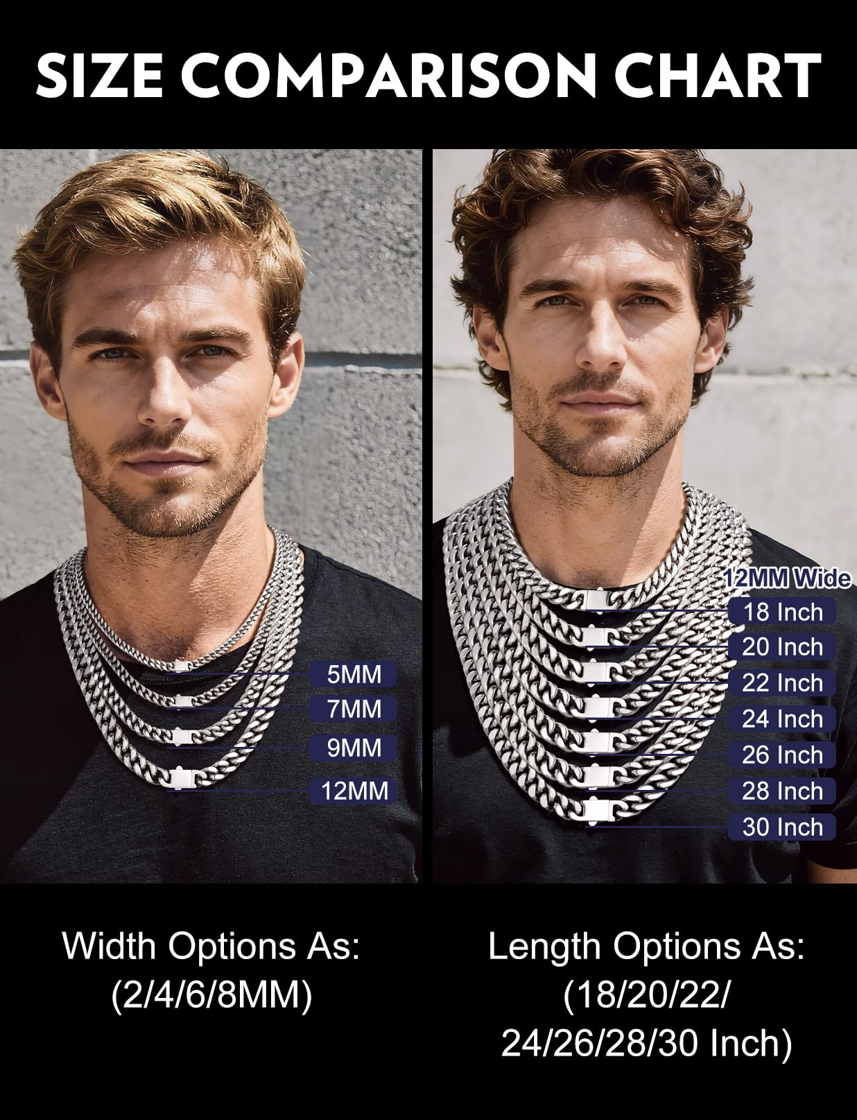 Bandmax Mens Miami Chain Necklaces 26Inch 12MM Big Heavy Cuban Necklace Chain Stainless Steel Hip Hop Biker Chain Jewelry Gift for Husband Son Father