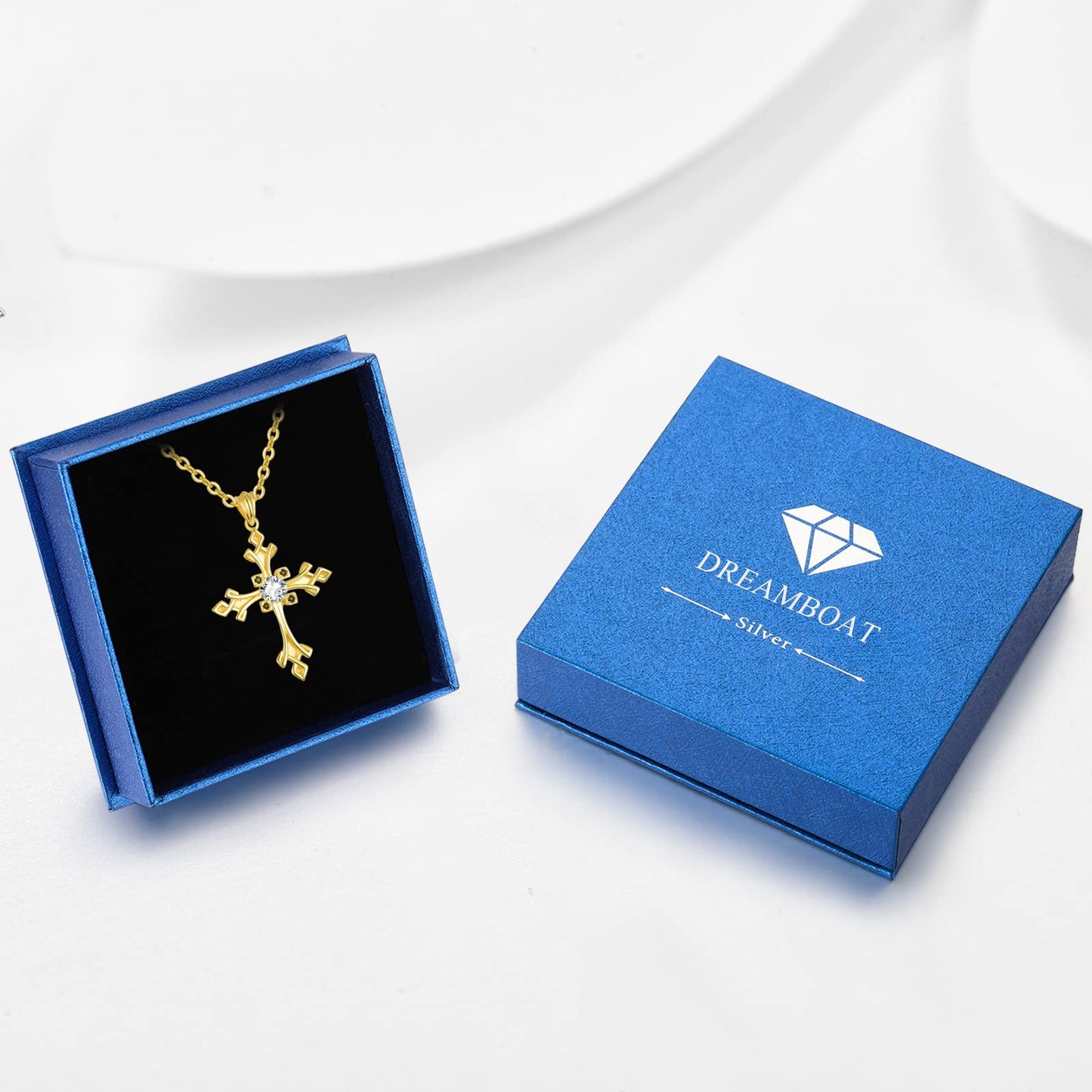 Dreamboat Sterling Silver Cross Necklace for Womens Gold Plated Cross Pendant Crucifix Necklace Faith Christian Jewelry Confirmation Religious Gifts Mother