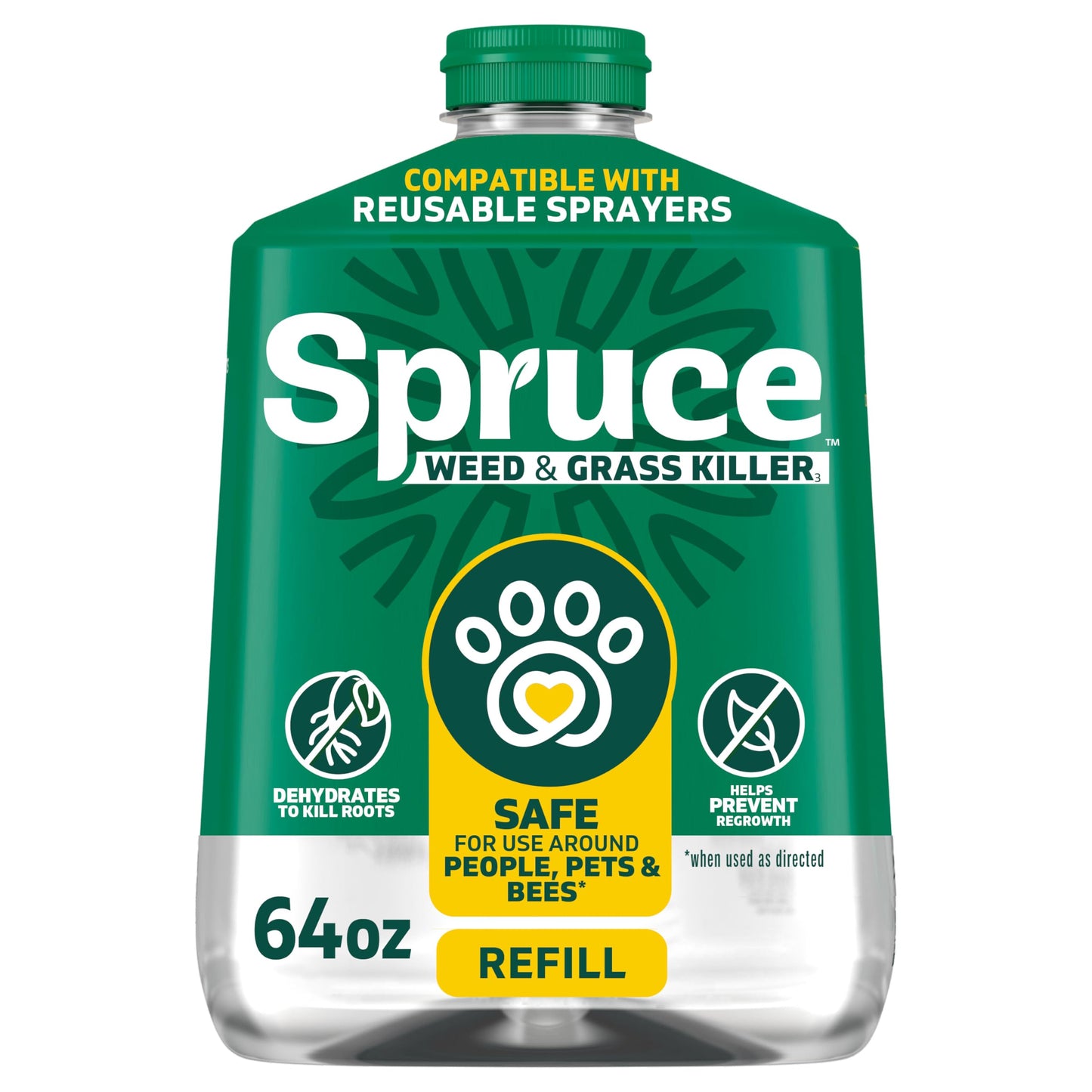 Spruce Weed Killer Refill - Versatile Weed & Grass Killerâ for Flower Beds, Driveways & Mulch Beds - No Pour, No Mix, No Mess Refill - Kills Dandelions, Crabgrass & More (64 Oz)