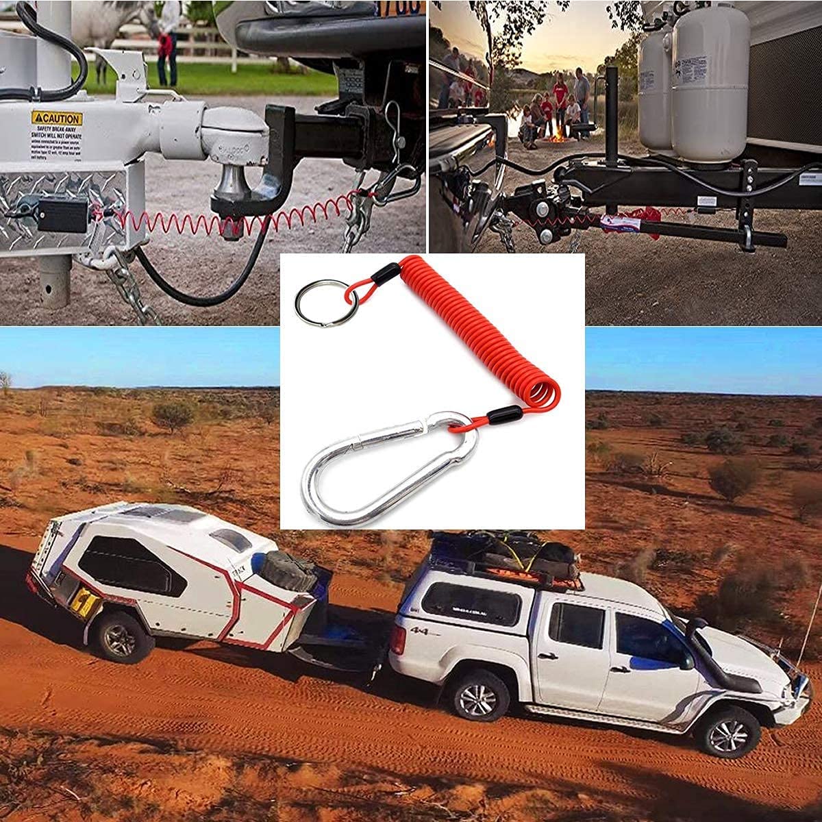 Malloryx 4' Breakaway Trailer Cable with Pin Trailer Brake Cable RV Stainless Steel Spring Towing Coiled Wire Safety Straps Ground Clip,for Breakaway Switch 4PCS